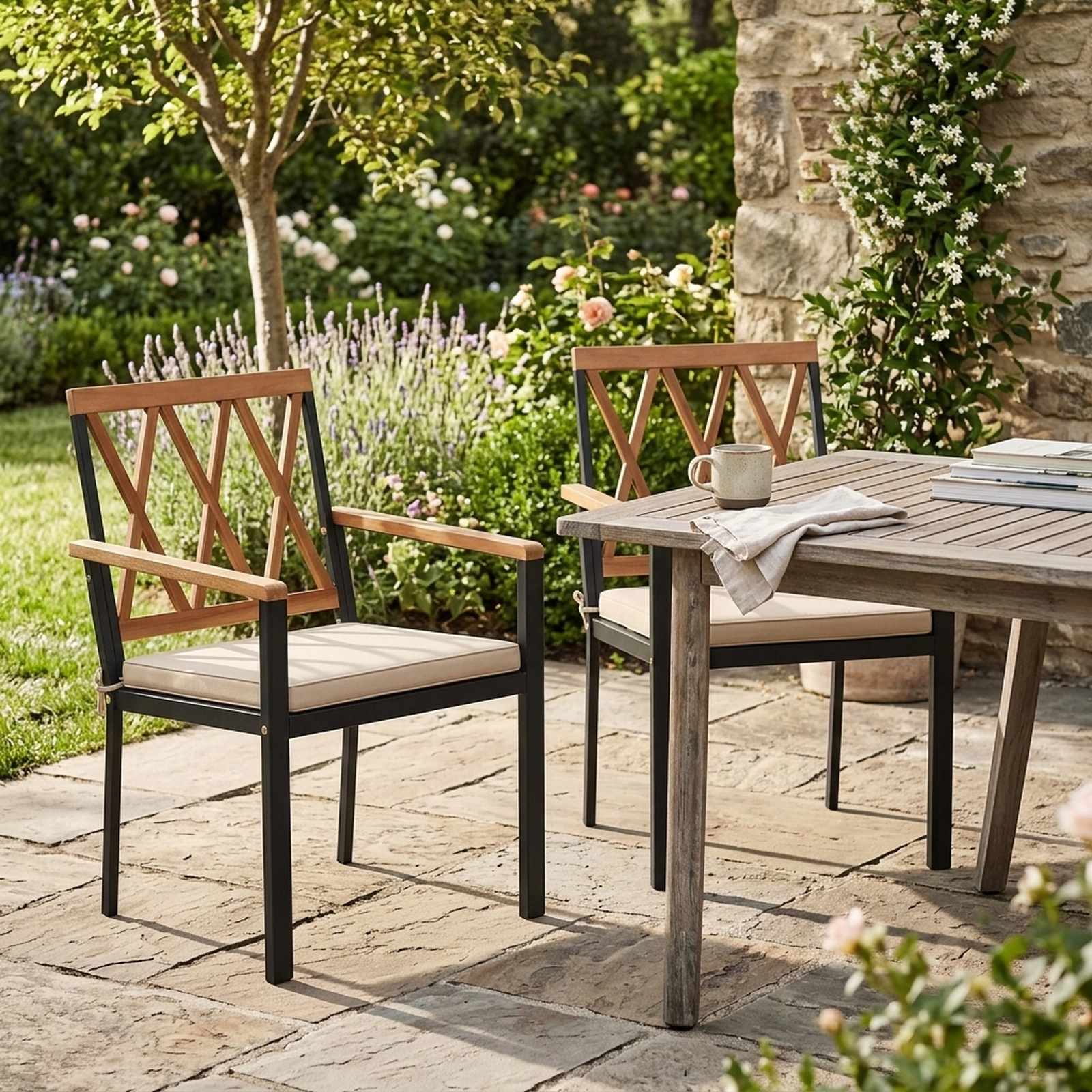 Patio Dining Chairs Set of 2 with Removable Washable Cushions