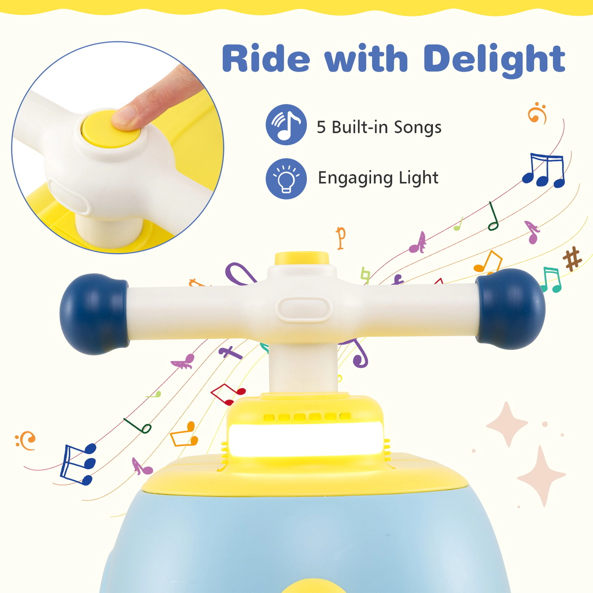SUGIFT Blue Detachable Trailer Light Music and Under Seat Storage Toddler Ride On Toy
