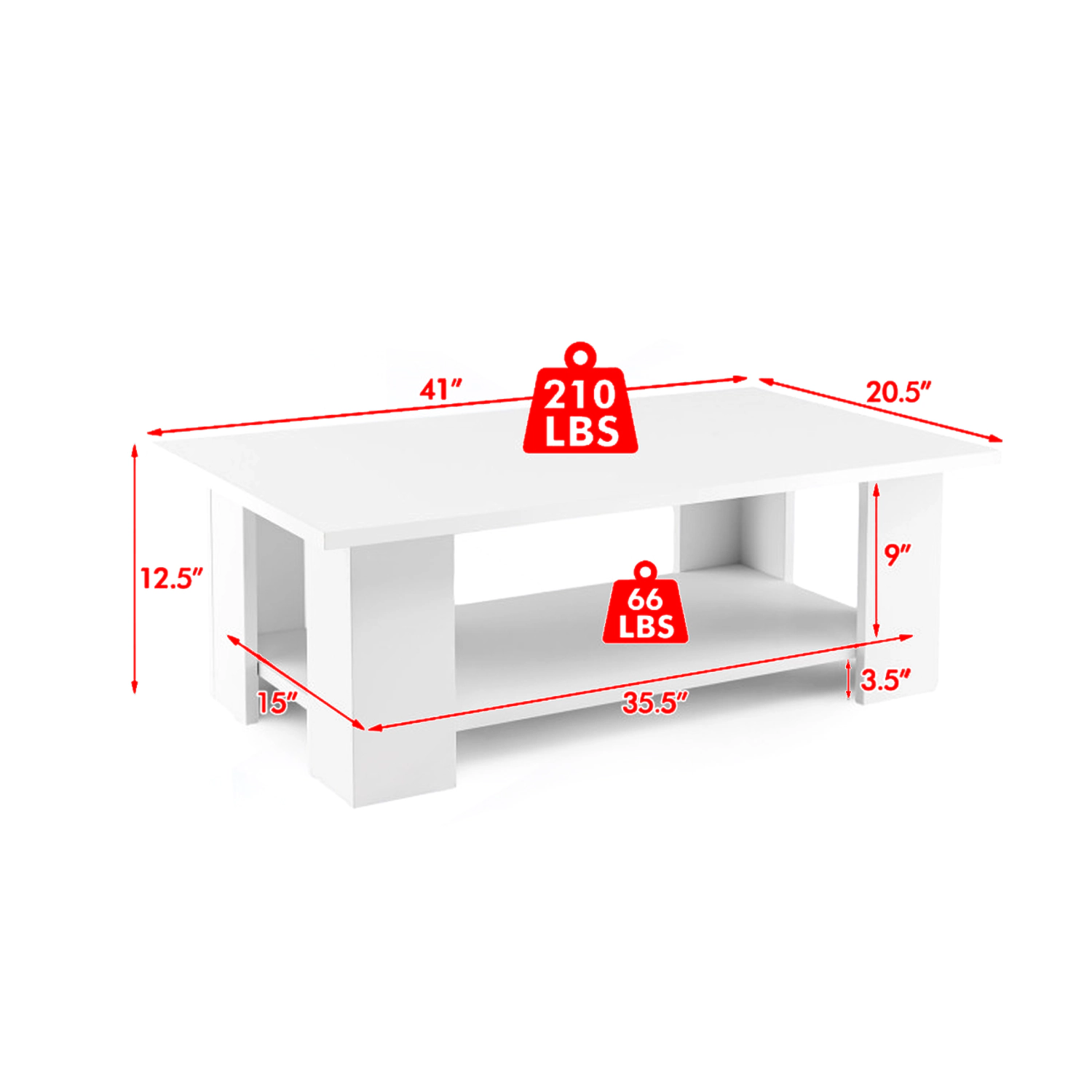 Hivvago Large Rectangular Coffee Table with Two-Tier Wooden Design and Storage Space