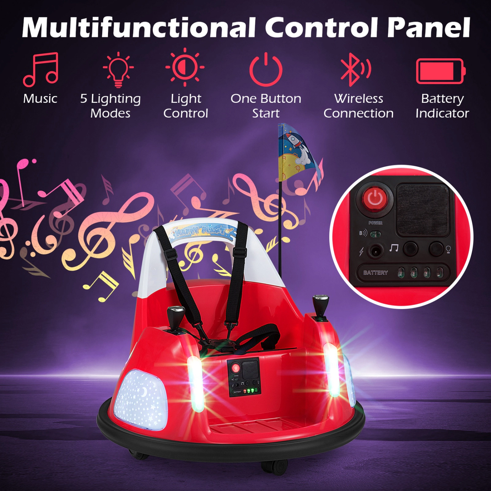 SUGIFT Red Remote Control 360 Degree Spin and Flashing Lights Kids 12V Ride On Bumper Car
