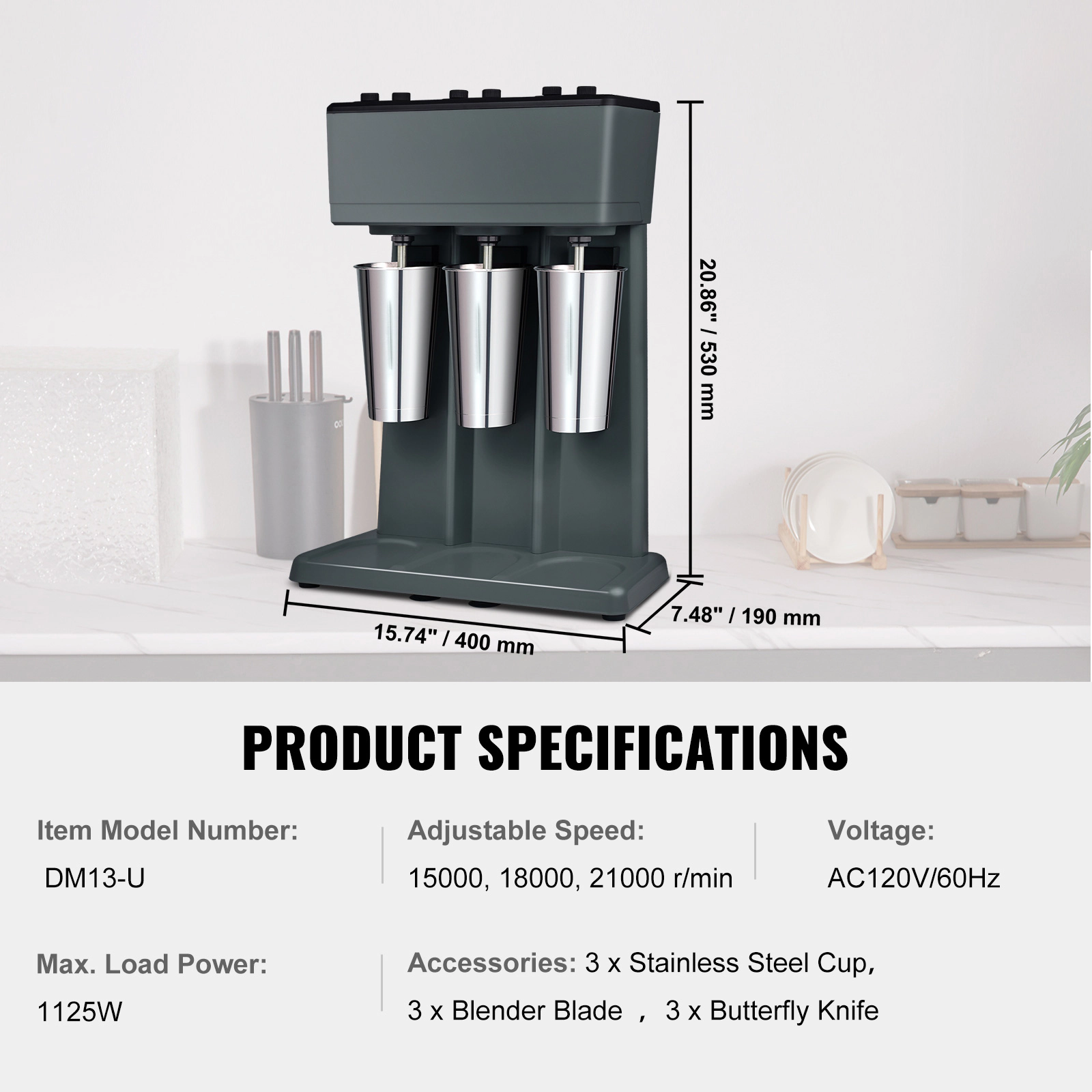 HONGGE Milkshake Machine, 375W Maker Mixer, Head Drink Mixer Blender Machine
