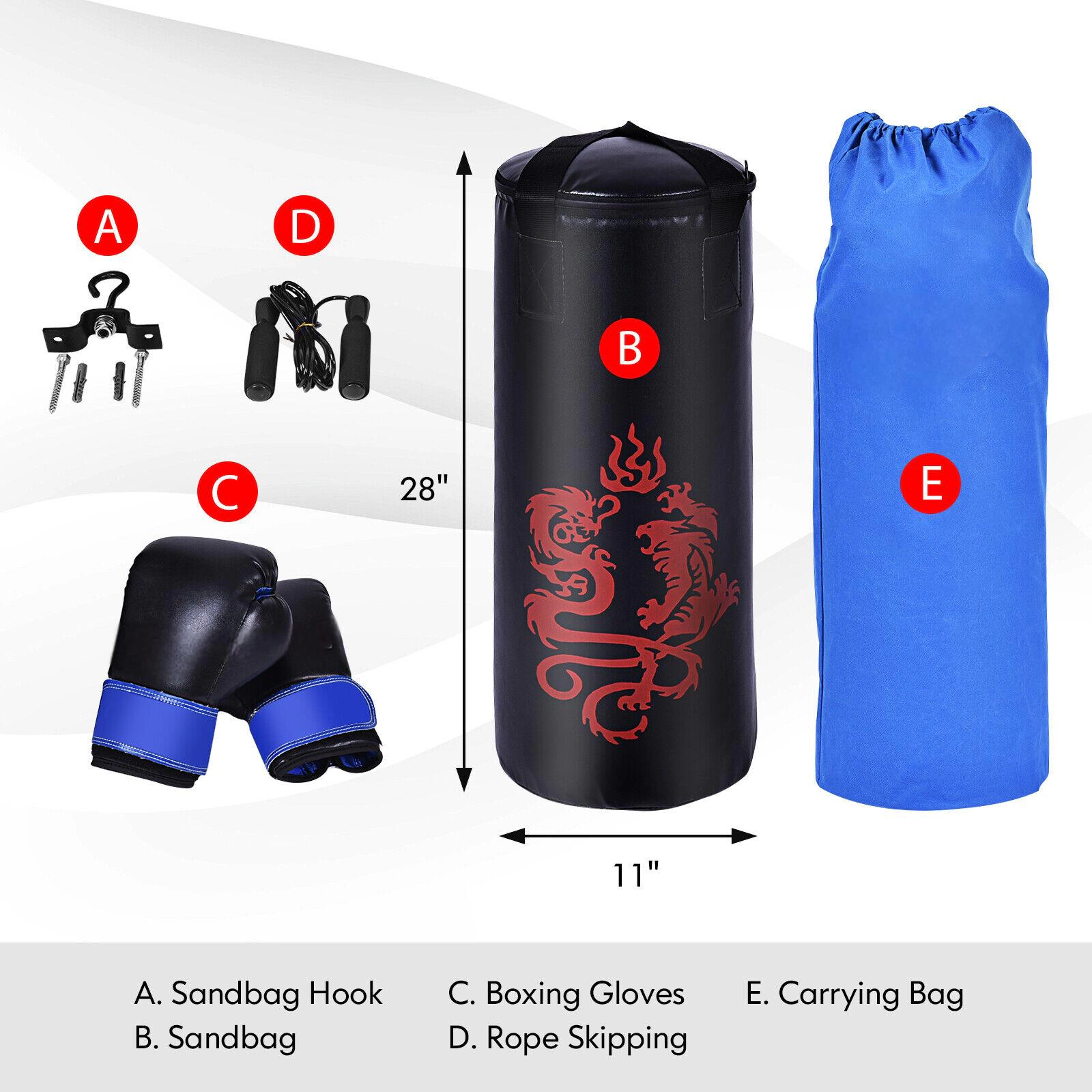 SUGIFT 5-Piece 40-lb Filled PU Punching Boxing Set with 28 x 10 x 10 in Sandbag Ages 5+ Black Blue Red White