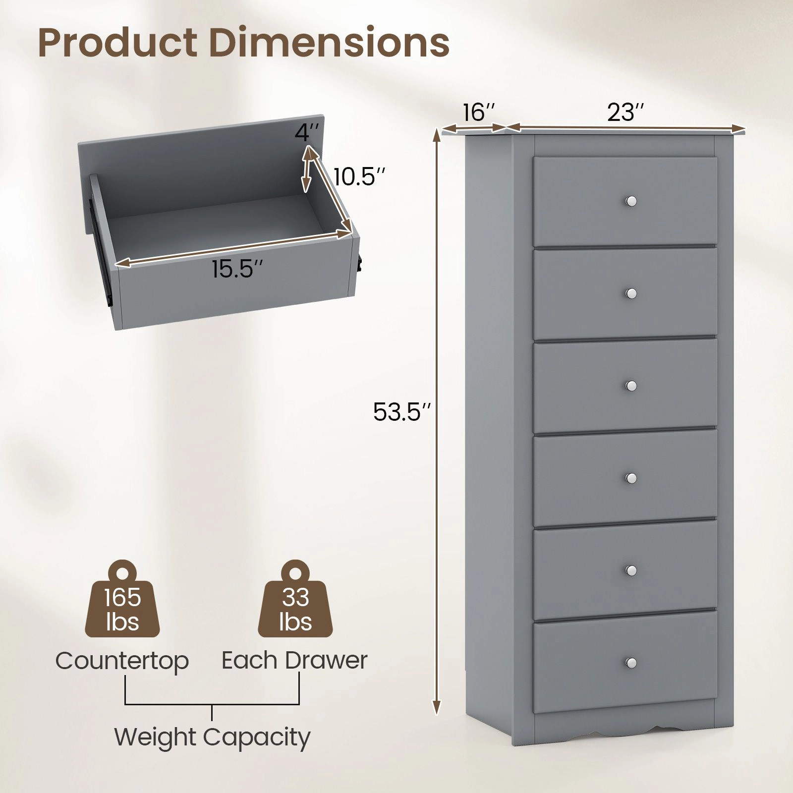 SlickBlue 6 Drawer Chest Dresser with Spacious Storage for Bedroom