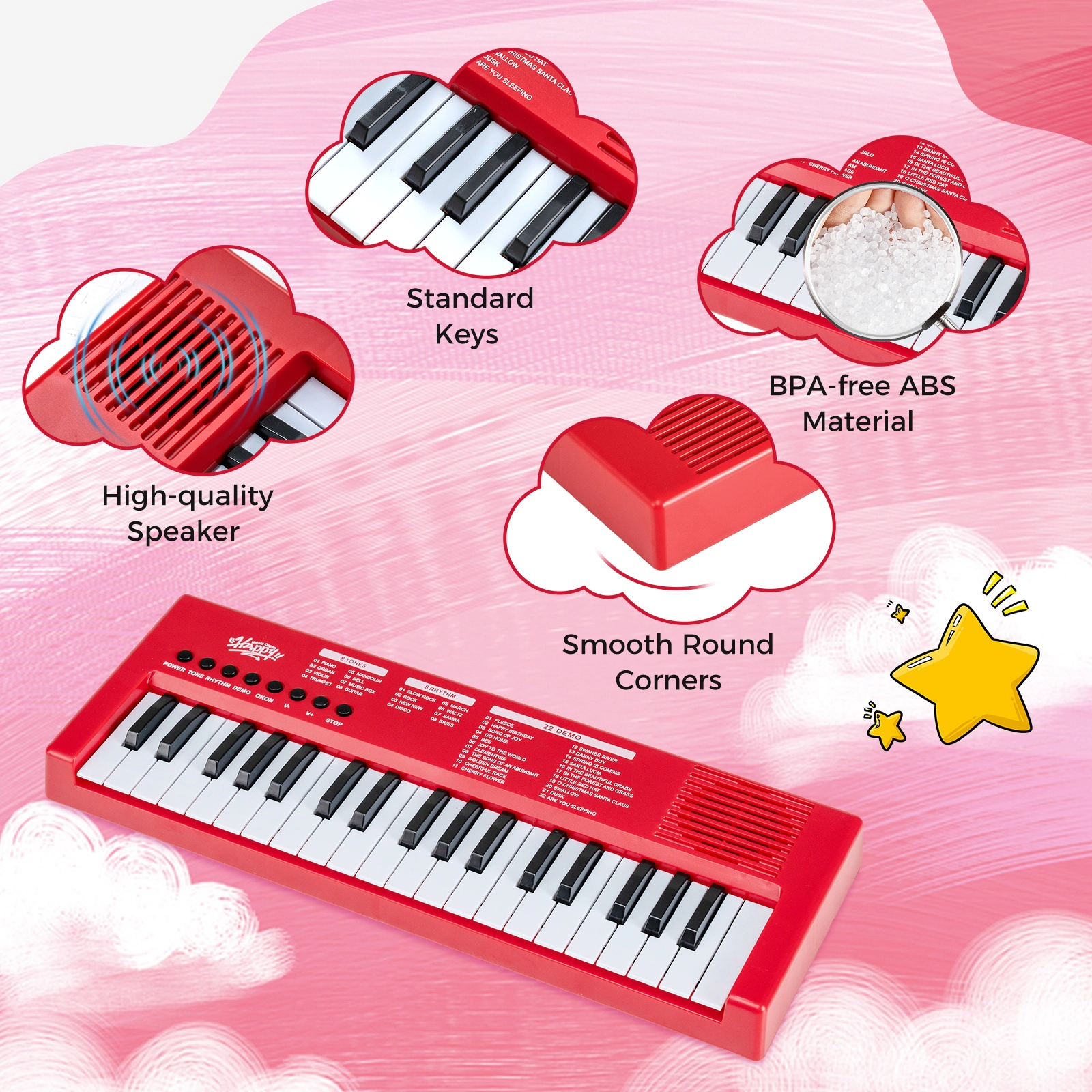 SUGIFT Kids Red 37-Key Electric Keyboard Piano with Microphone and USB Cable 16-in W 6-in D 1.5-in H Ages 3+