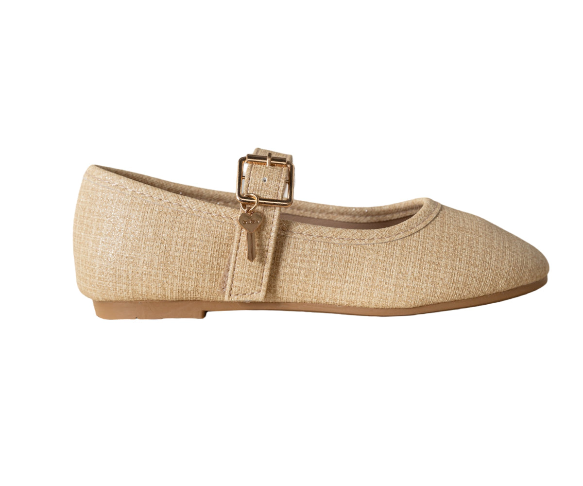 Bebe Girl's Shimmer Ballet Flat with Heart Key Charm