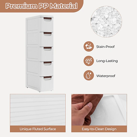 SUGIFT 5-Drawer Rolling Storage Cabinet Organizer Built-In Wheels 11-lb Top Capacity 16.5-in Wide White/Multicolor