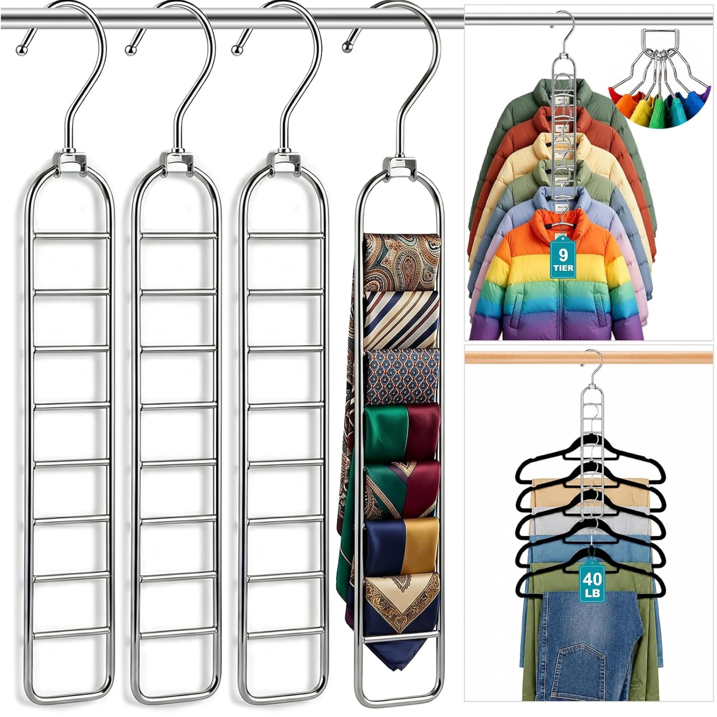 Stock Preferred Pack of 4 36 Hole Heavy Duty Cascading Space Saving Closet Hangers