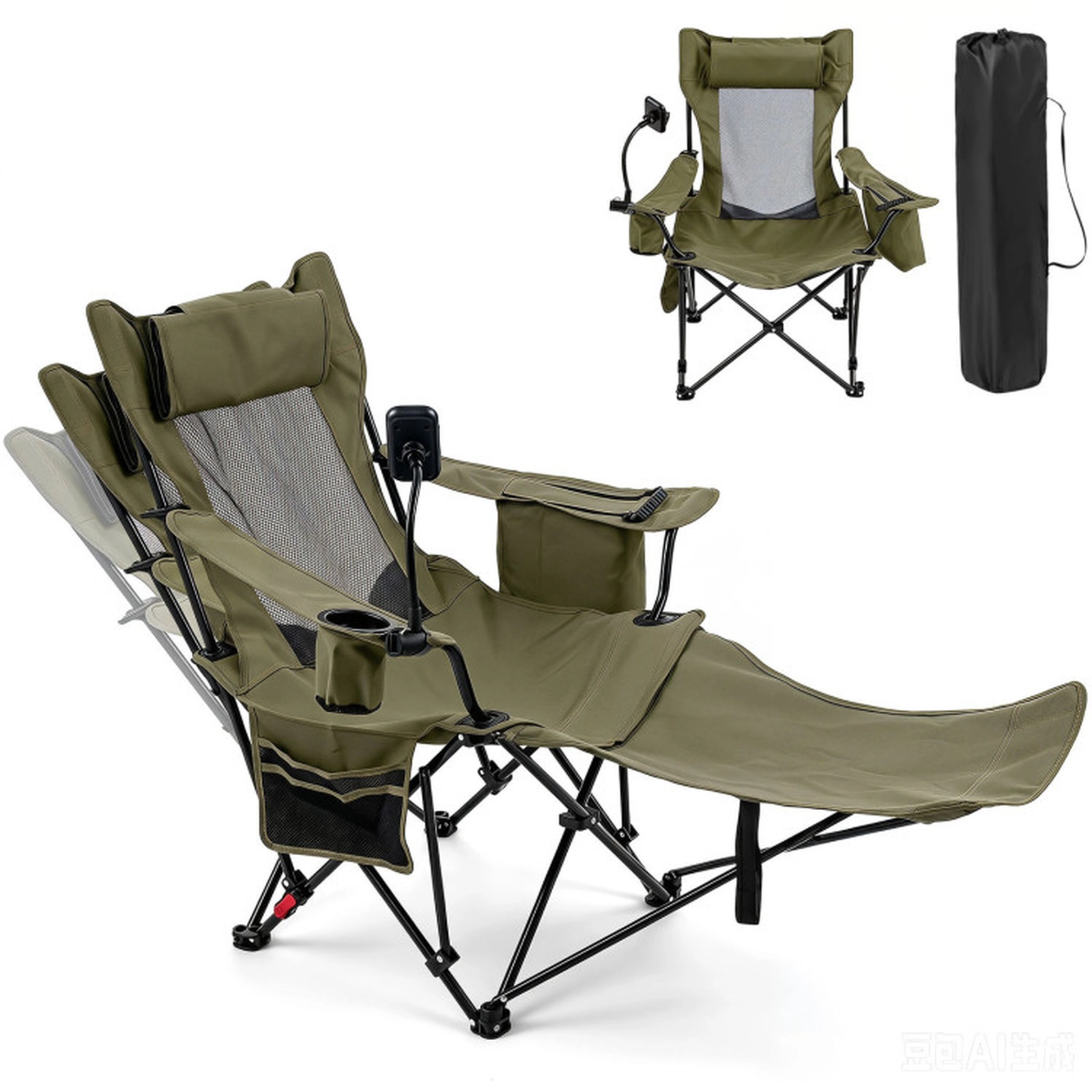 SUGIFT 2-in-1 330-lb Capacity 3-Position Reclining Camping Chair Lounger with Detachable Footrest and Headrest