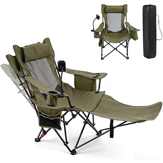 SUGIFT 2-in-1 330-lb Capacity 3-Position Reclining Camping Chair Lounger with Detachable Footrest and Headrest