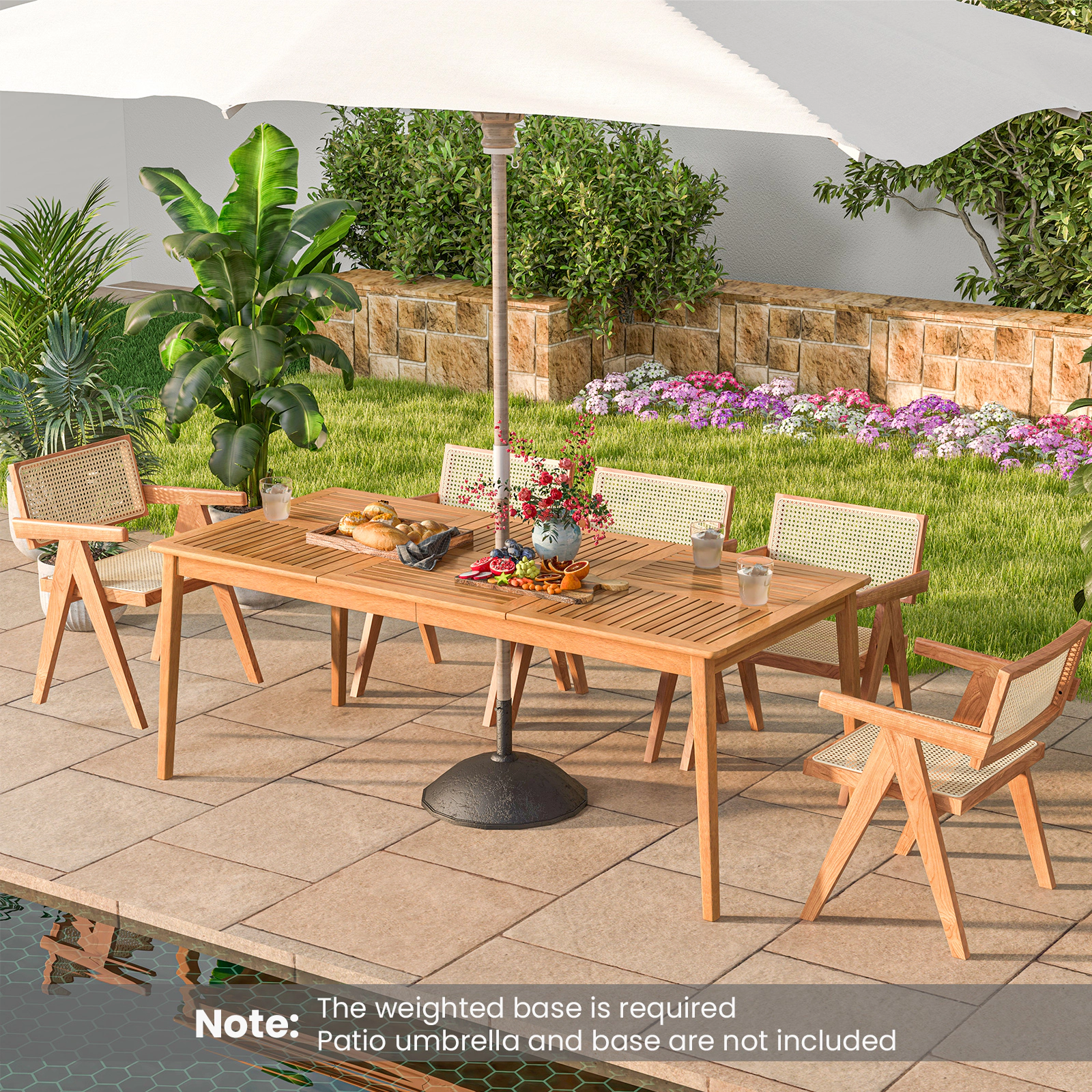 SUGIFT 8-Person Outdoor Acacia Wood Rectangular Dining Table 355-lb Capacity with Umbrella Hole Natural