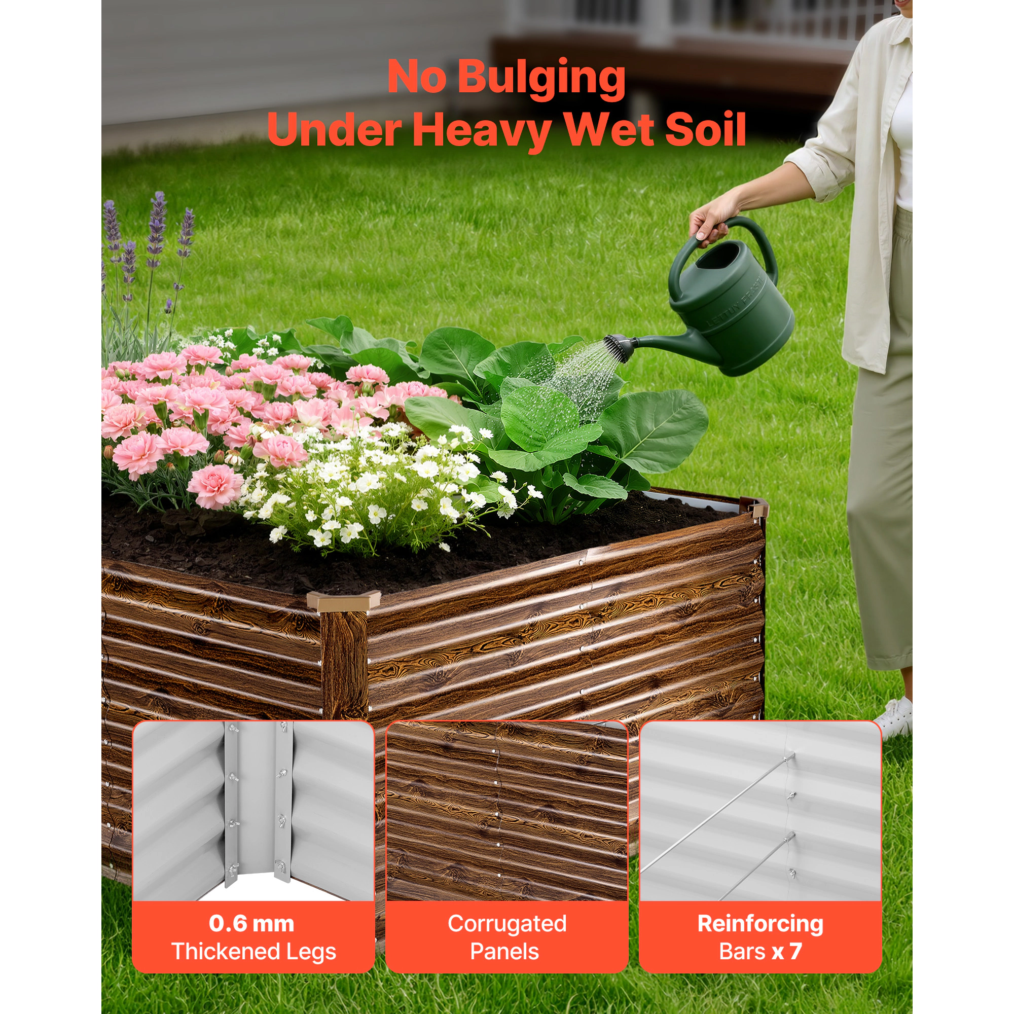 HONGGE Galvanized Raised Garden Bed Metal Planter Box Outdoor Box for Growing Flowers Vegetables
