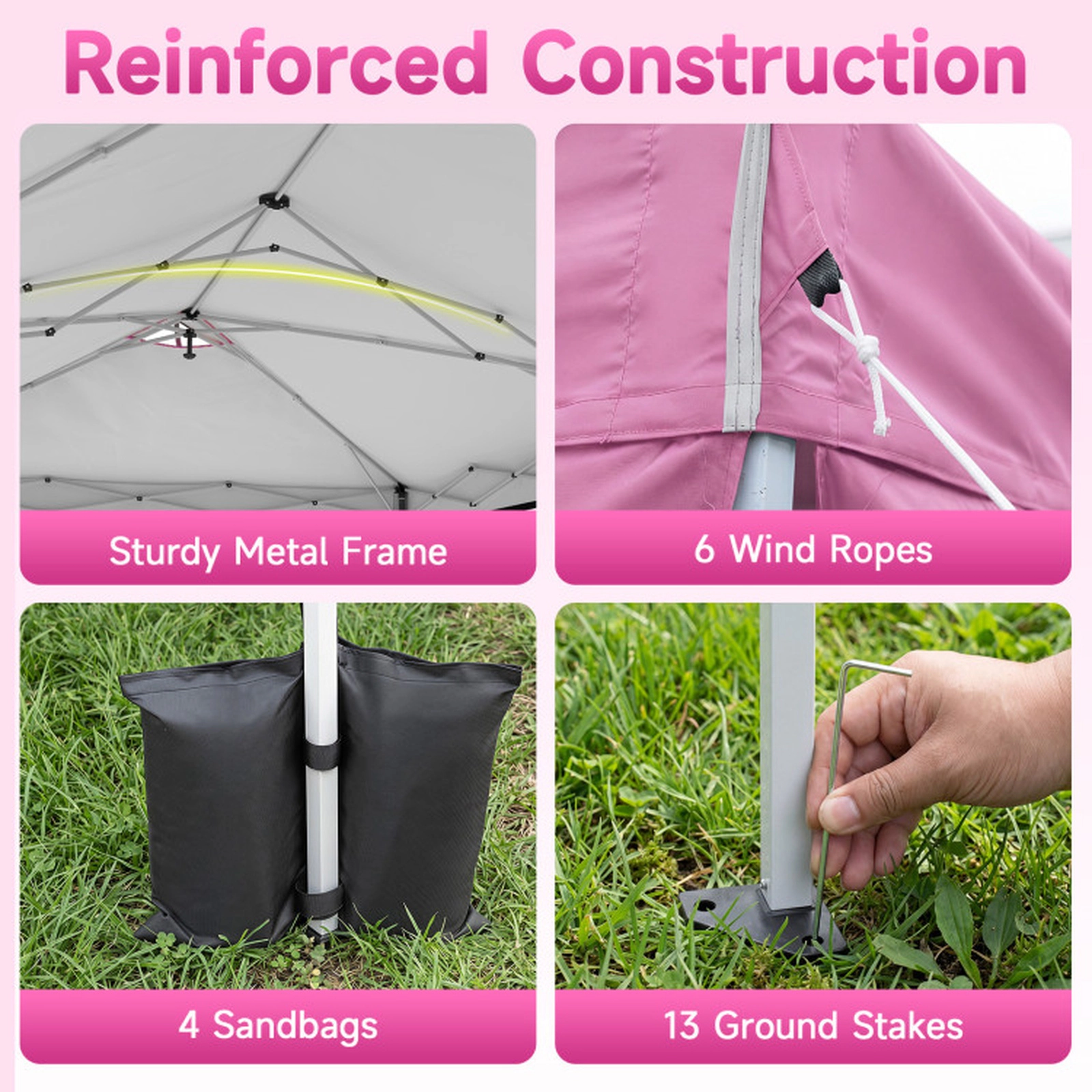 SUGIFT Pink 10-ft by 20-ft 3-Level 210D Oxford Pop Up Canopy Tent with 6 Sidewalls and Zippered Doors