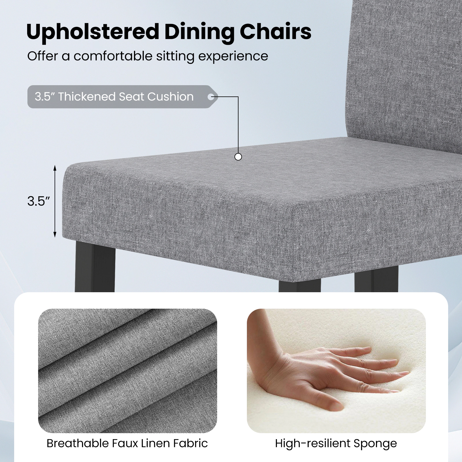 SUGIFT Set of 2 Mid-Century Modern Fabric Upholstered Parson Dining Chairs 330-Lb Capacity Light Gray