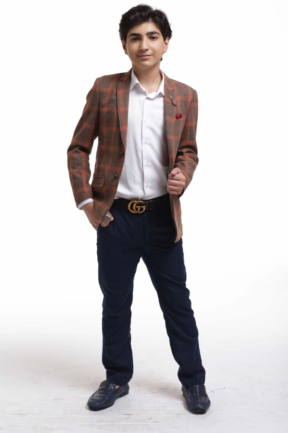 Elie Balleh Boys Slim Fit Premium Wool Checke Blazer