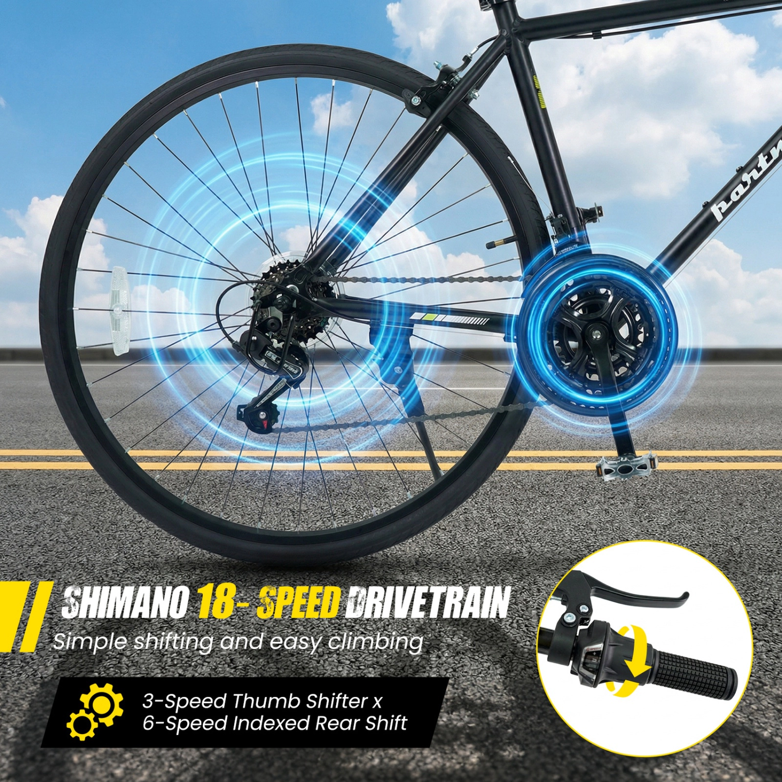SUGIFT Black Adult 18 Speed Shimano Drivetrain Aluminum Frame and Phone Holder 700C Hybrid Bike