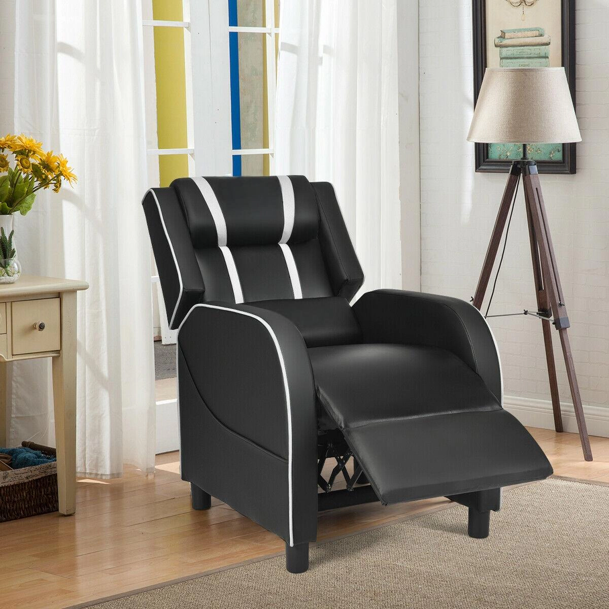 SUGIFT White Racing-Style Gaming Recliner with Massage, Footrest and 160-Degree Recline
