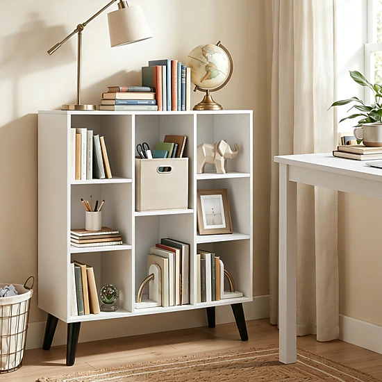 SUGIFT 8-Cube White Bookcase with Raised Splayed Legs 32-in W 12-in D 37.5-in H 220-lb Total Capacity