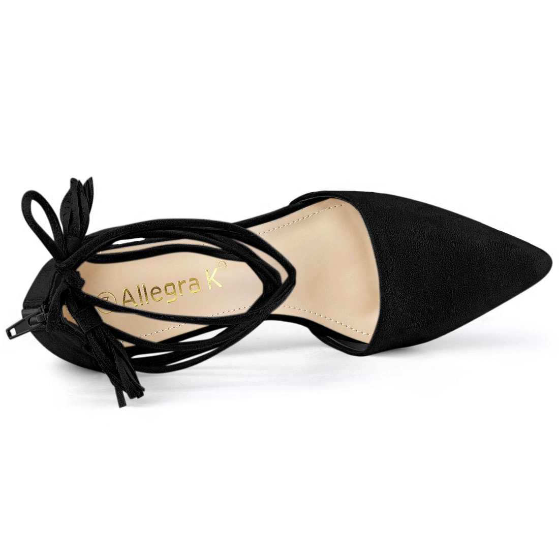 BLISSFUL STEP Women Pointed Toe Chunky Heel Block Heels Lace Up Back Zip Pumps