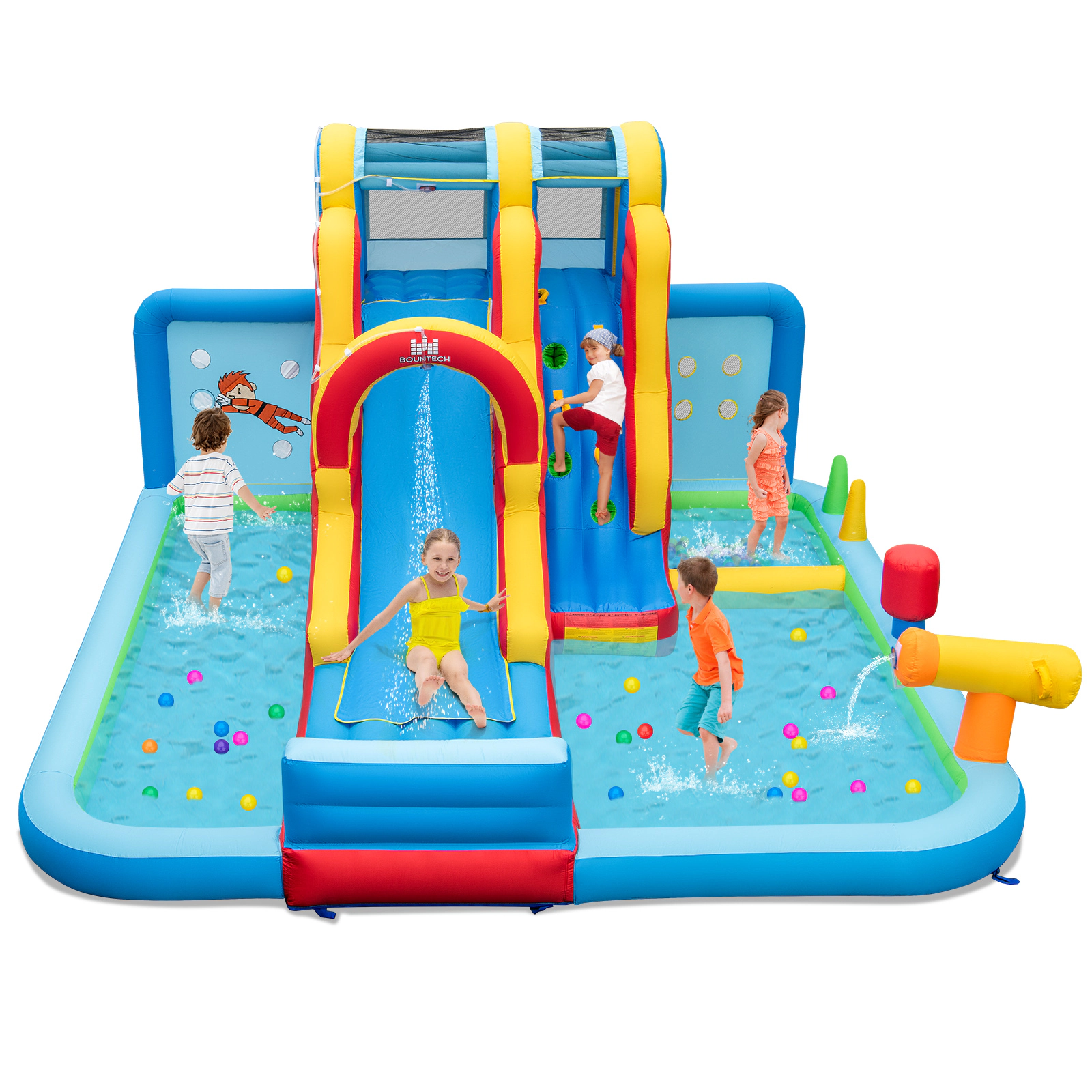 LJG Kids Inflatable Water Slide Water Park with Long Slide and Splash Pools and Ball Pit without Blower