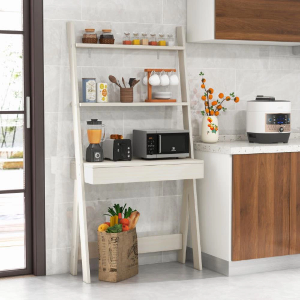 Hivvago Ladder Shelf Desk Bookcase with Countertop  Drawer and 2 Shelves