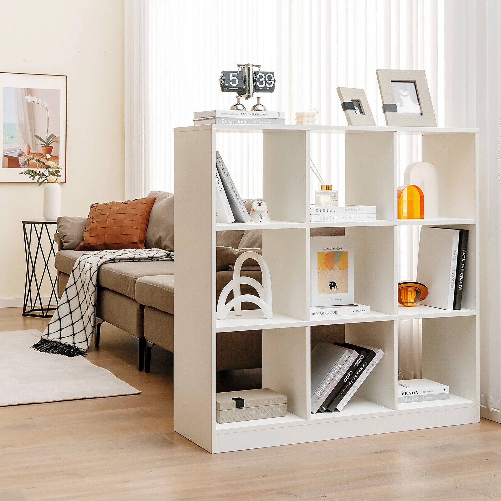 SUGIFT Modern 9-Cube Engineered Wood Bookcase with 4 Tiers 330-lb Capacity 43.5-in Frame White