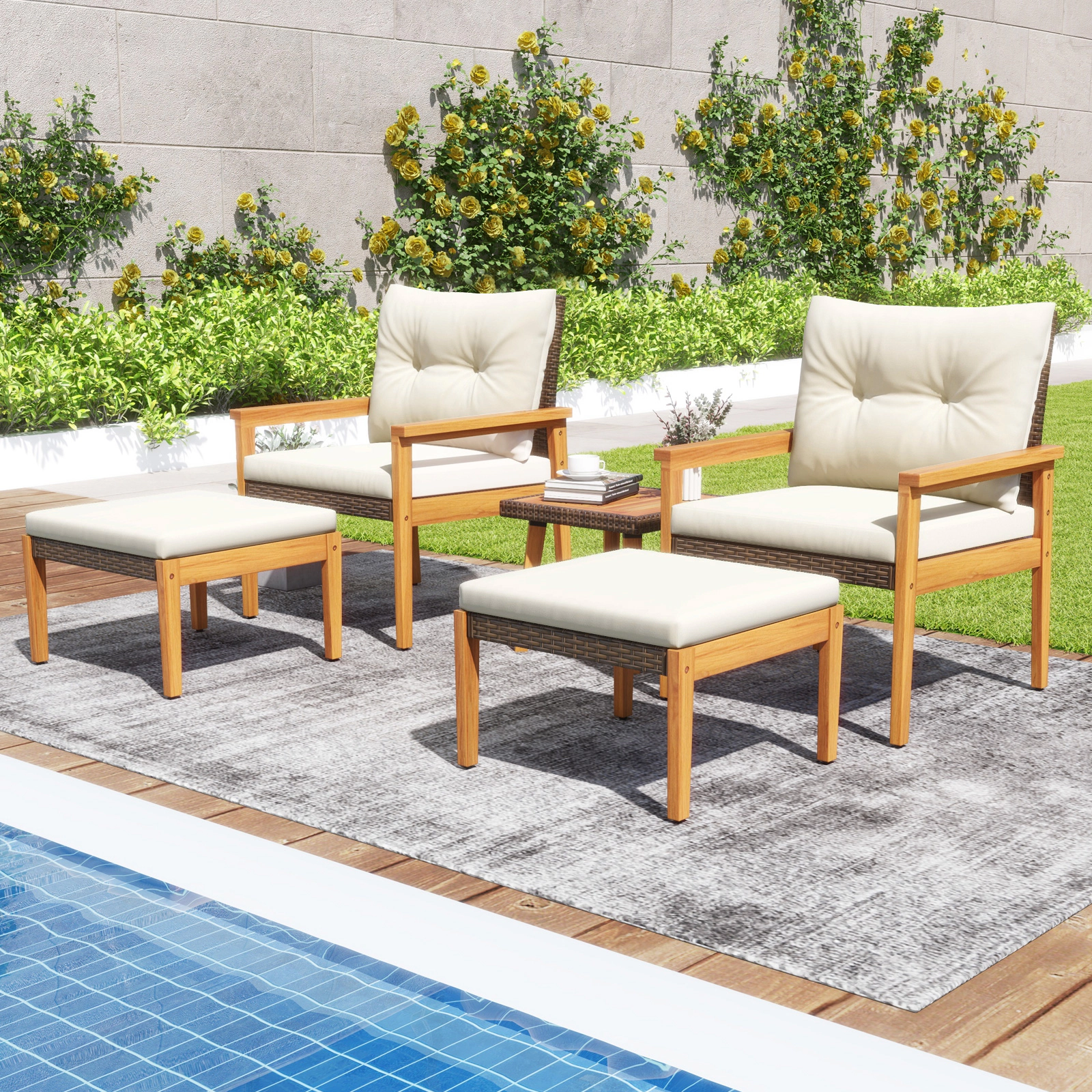 LJG 5 Piece Rattan Furniture Set with Square Coffee Table