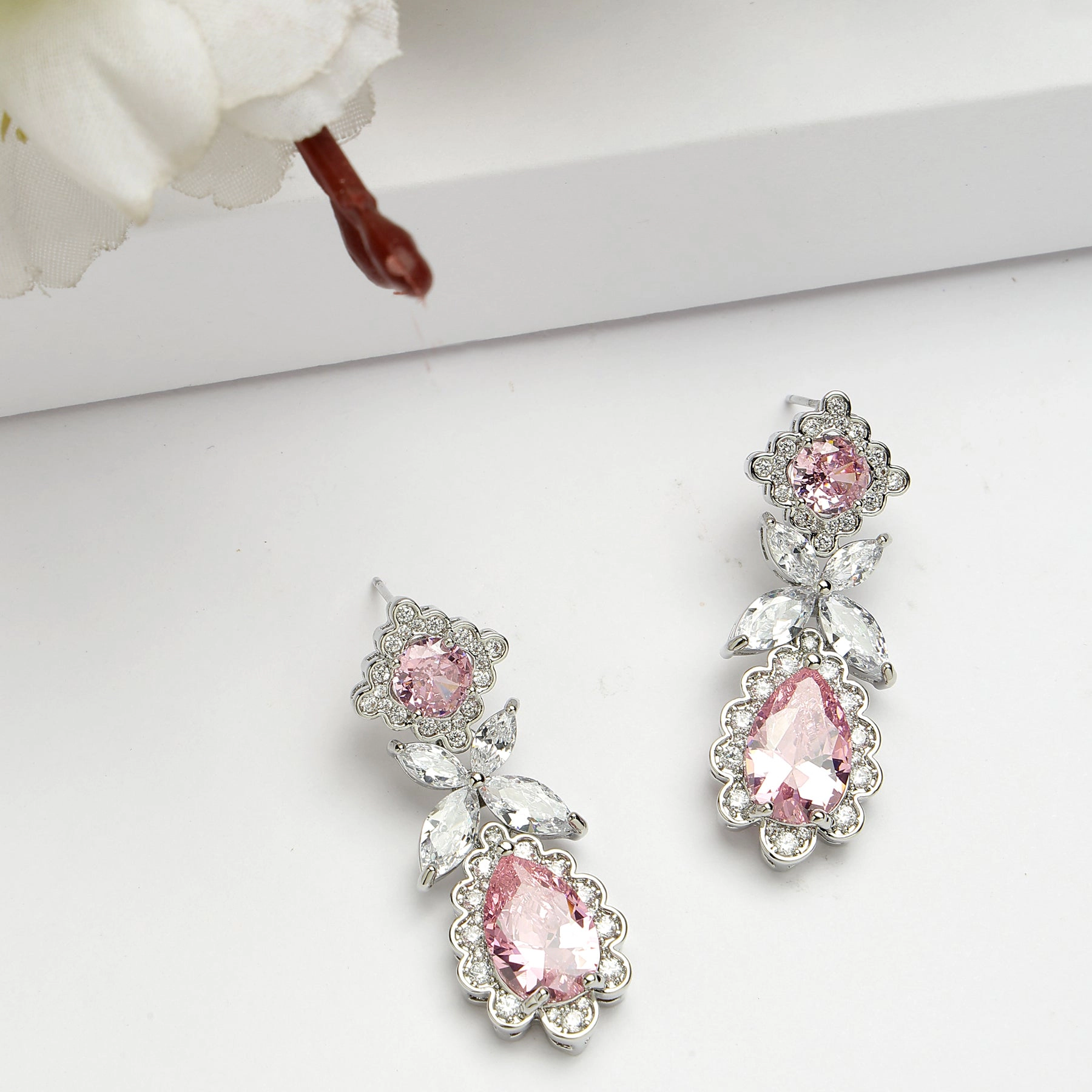 AGP PARIS Womens Diva Beautiful Floral Geometric Zirconia Drop Earrings