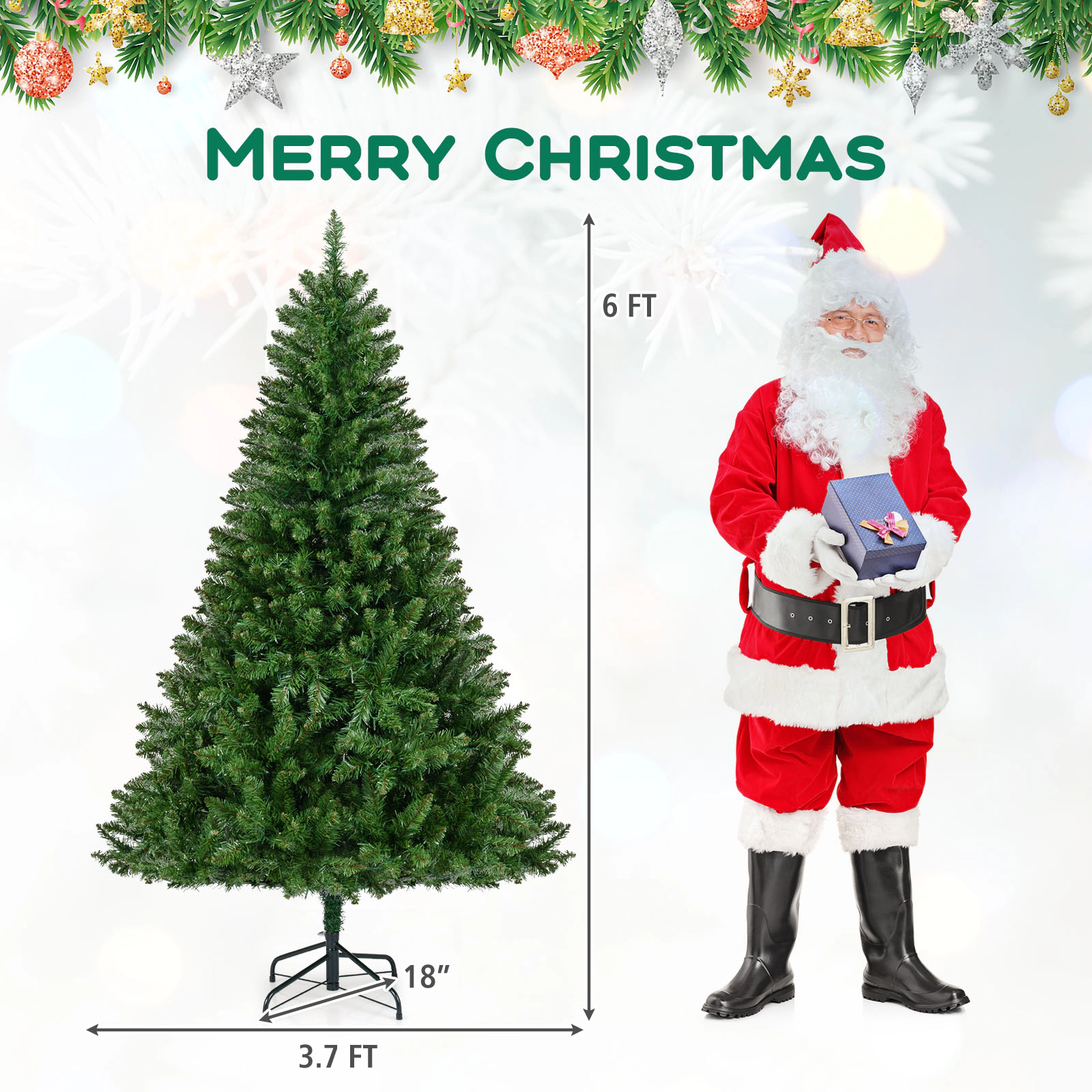 SUGIFT 6 ft Artificial Christmas Tree Pre-Lit Hinged Xmas Tree with 700 LED Lights and 7 Modes