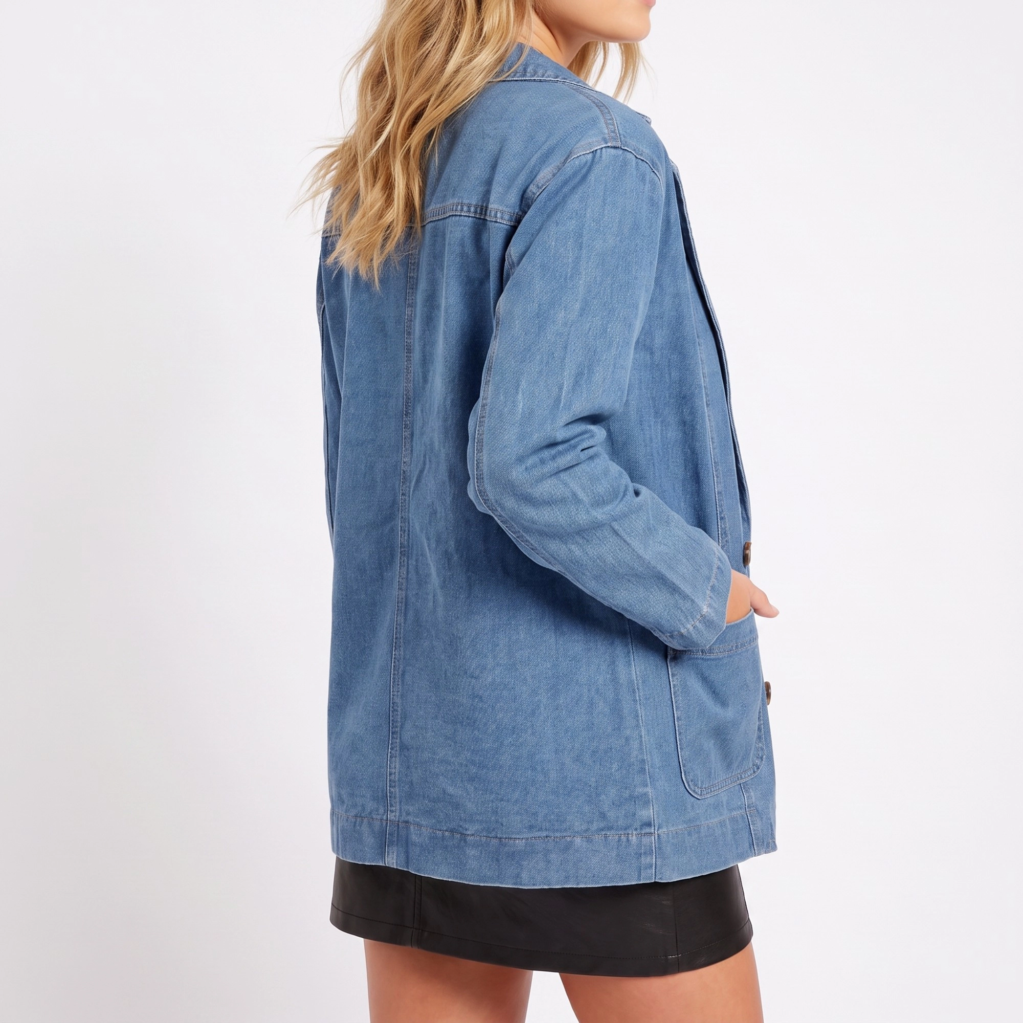 Anna-Kaci Women's Denim Blazer Jacket Long Sleeve Button Front Jean Coat