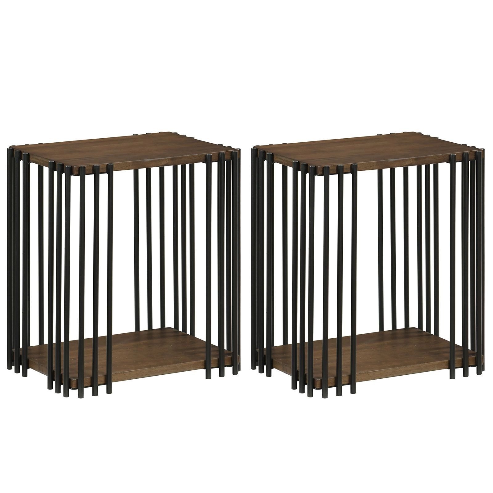 SlickBlue Set of 2 Rubber Wood Side Tables with 2 Tier Storage