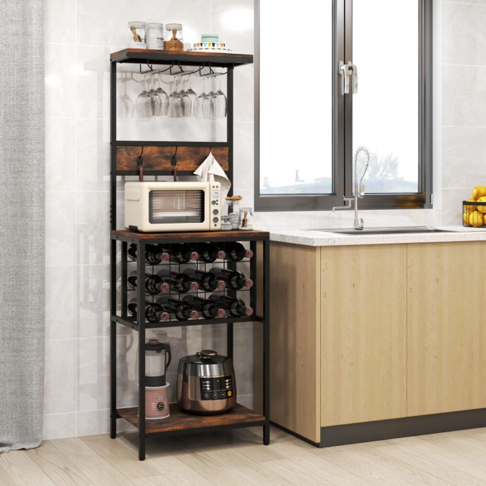 Hivvago Wine Rack Bar Cabinet with Built-In Glass Holder and Shelves