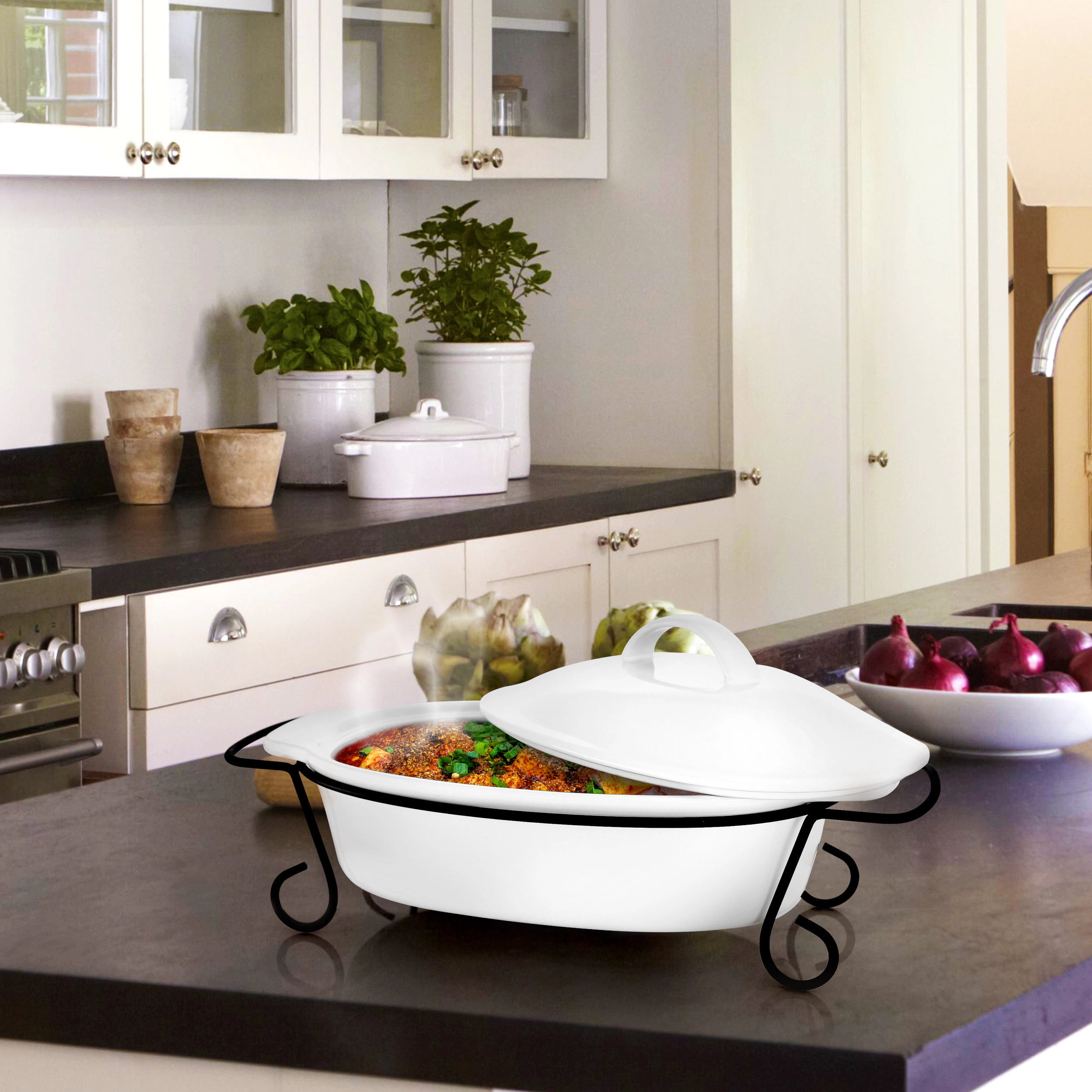 Gibson Elite Gracious Dining 2 Piece Oval Stoneware Bakeware with Lid and Metal Rack