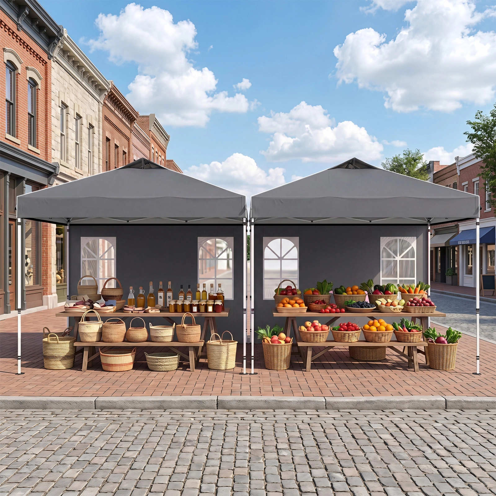 SUGIFT Gray 10-ft by 10-ft 3-Level 210D Oxford Pop Up Canopy Tent with 4 Removable Sidewalls and Windows