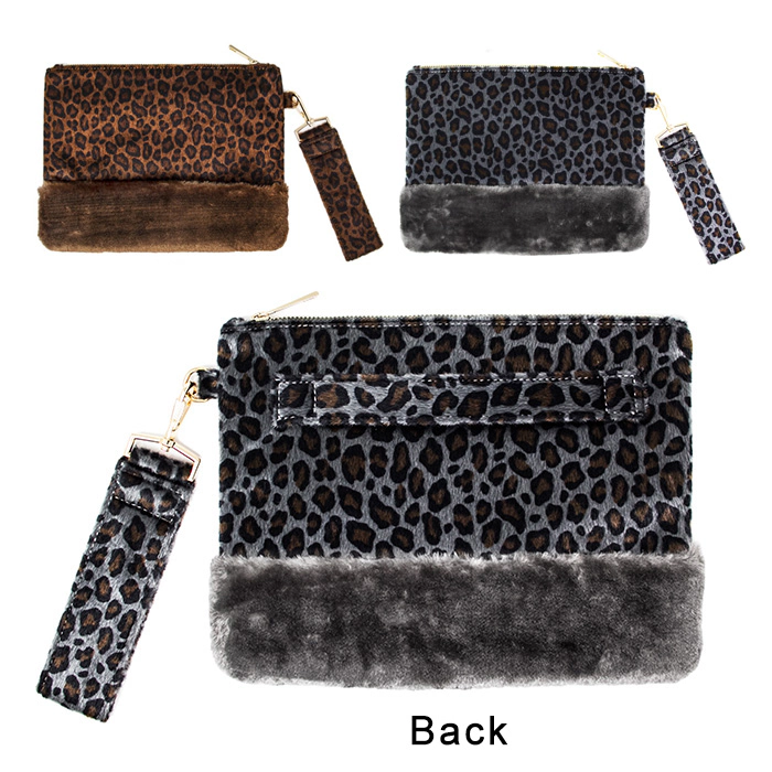 Fashnzfab Leopard Animal Print Fur Clutch Bag
