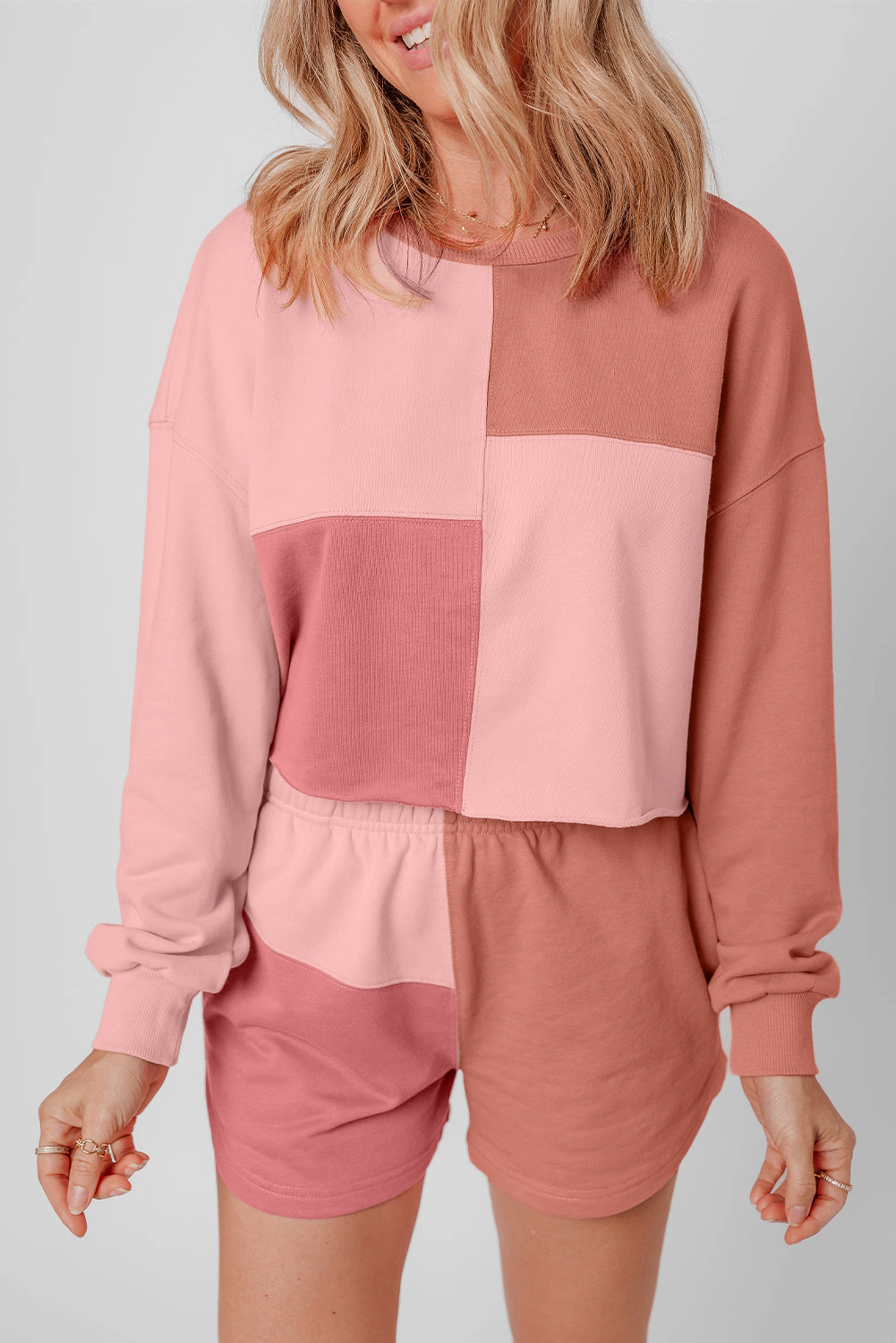 Threaded Pear Women's Saige Patchwork Long Sleeve Shorts