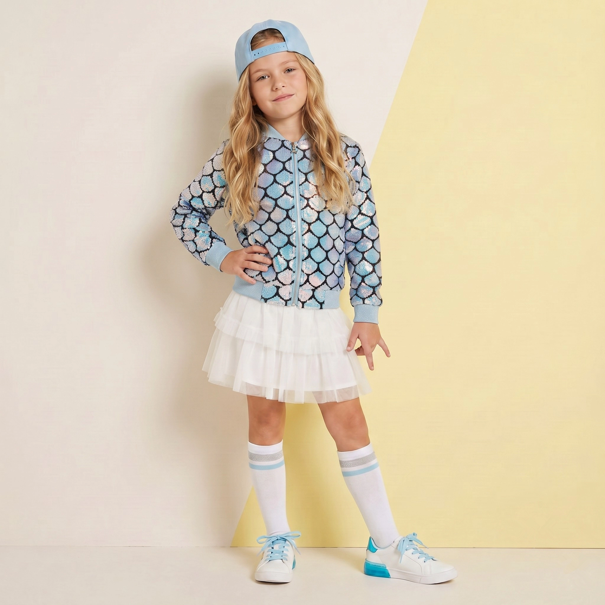 2Bunnies Girls’ Mermaid Seashell Sequin Bomber Jacket with Glitter Trim