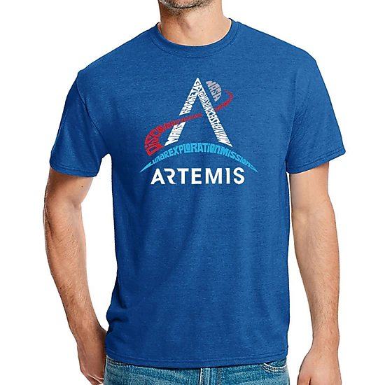 LA Pop Art Men's Cotton/Poly Blend Word Art T-Shirt - NASA Artemis Logo