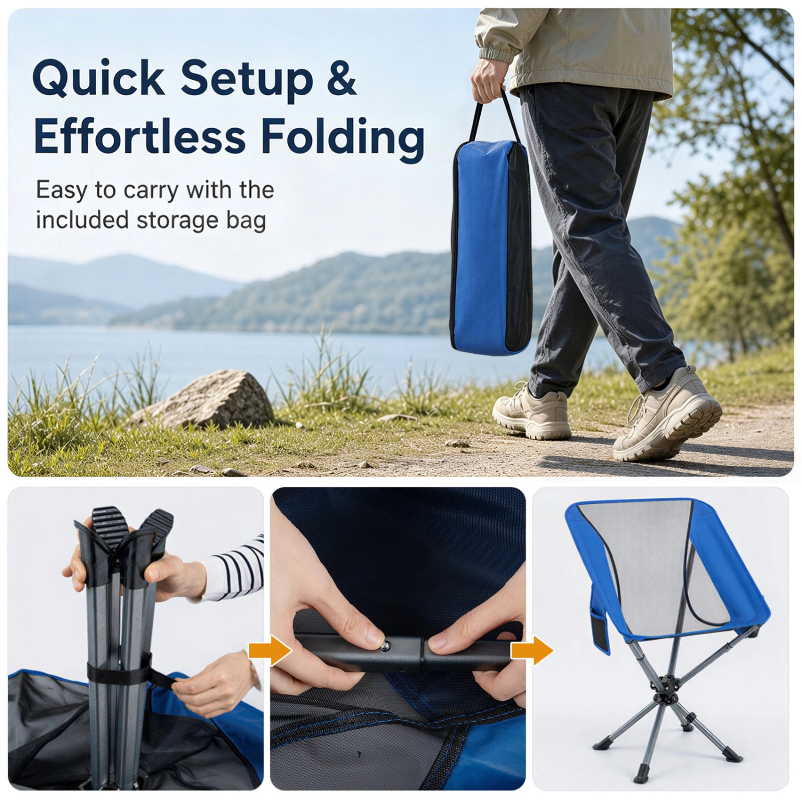 SUGIFT 330-lb Capacity 360-Degree Swivel Lightweight Compact Aluminum Camping Chair with Cup Holder and Side Pocket