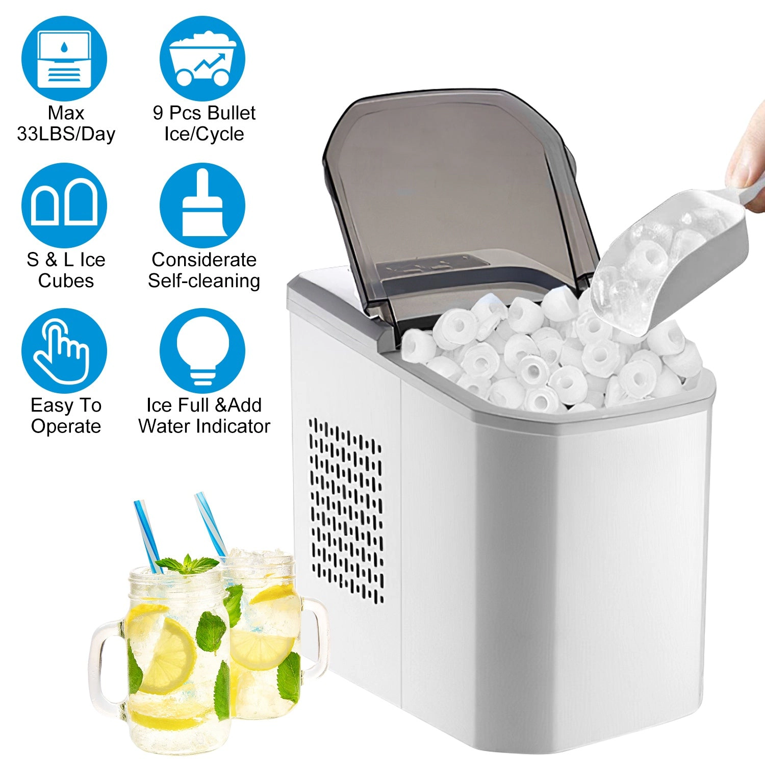 GBruno Self-Cleaning Countertop Ice Maker