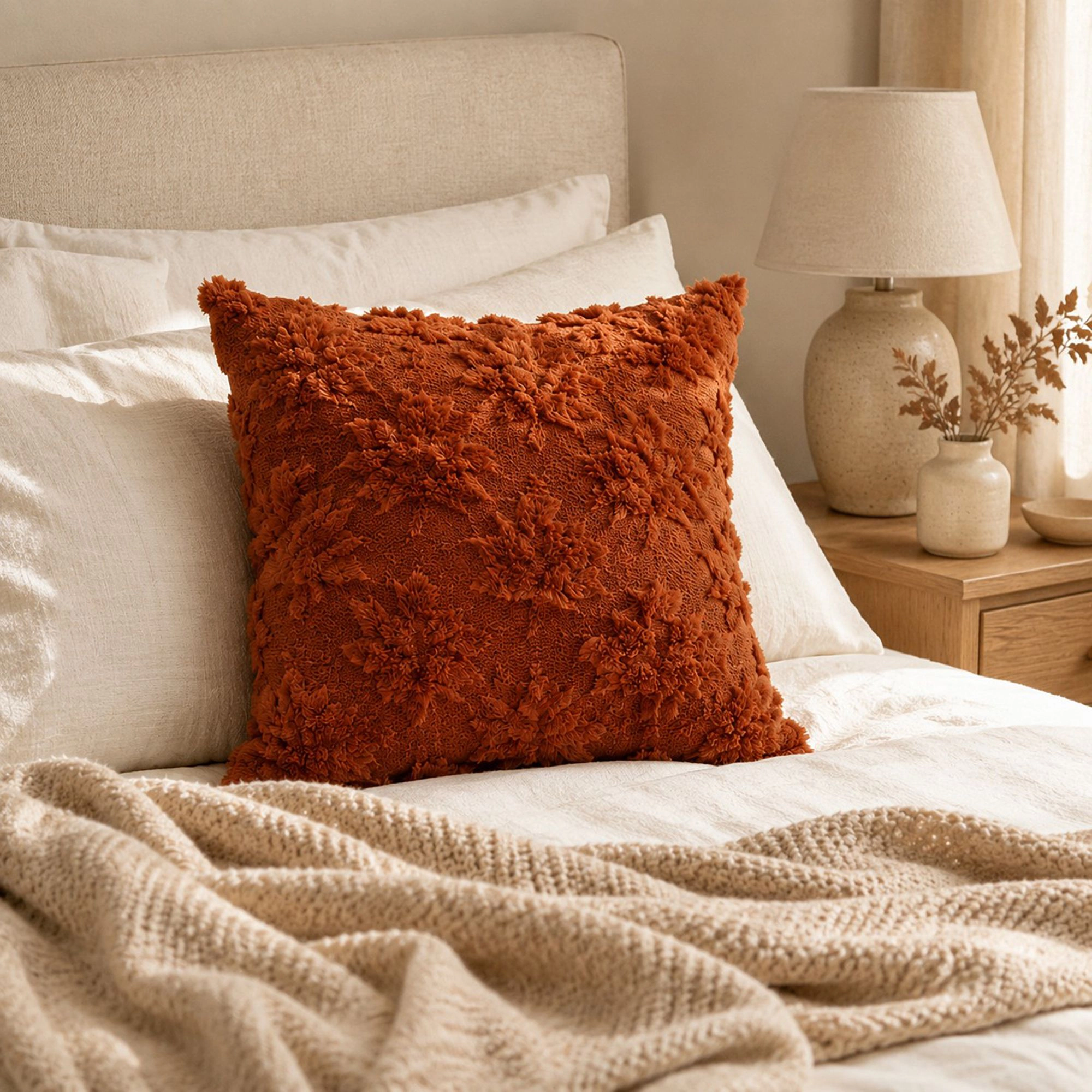 Alilang Unisex Textured Tufted Botanical Throw Pillow Cover for Couch Bed and Chair