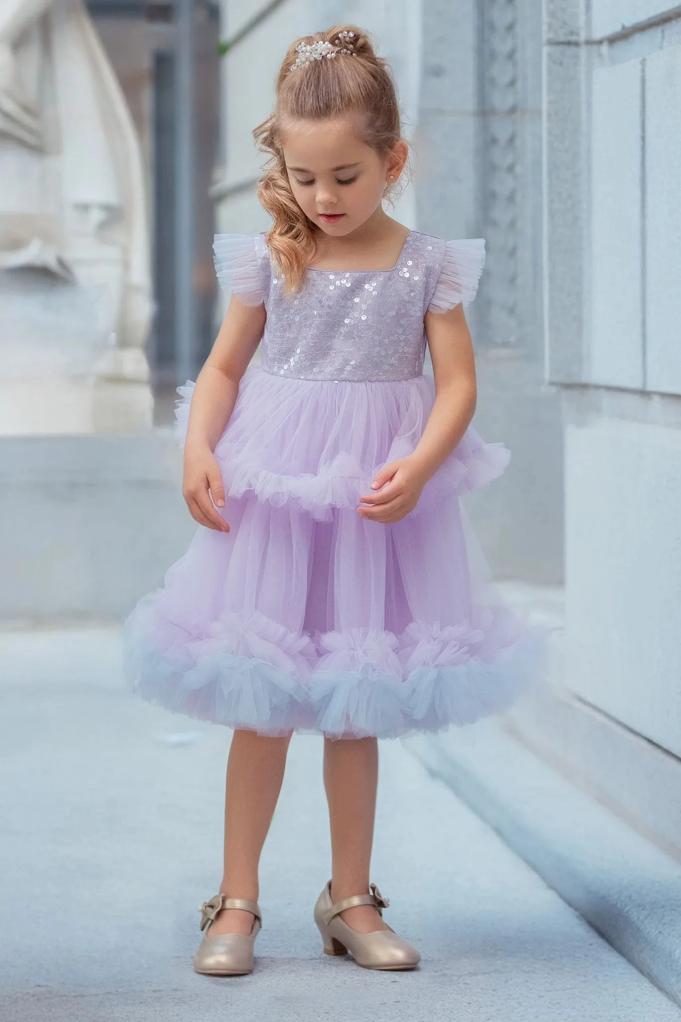 Faeella Girls Lilac Fairy Twirl Sequin Tulle Birthday Dress