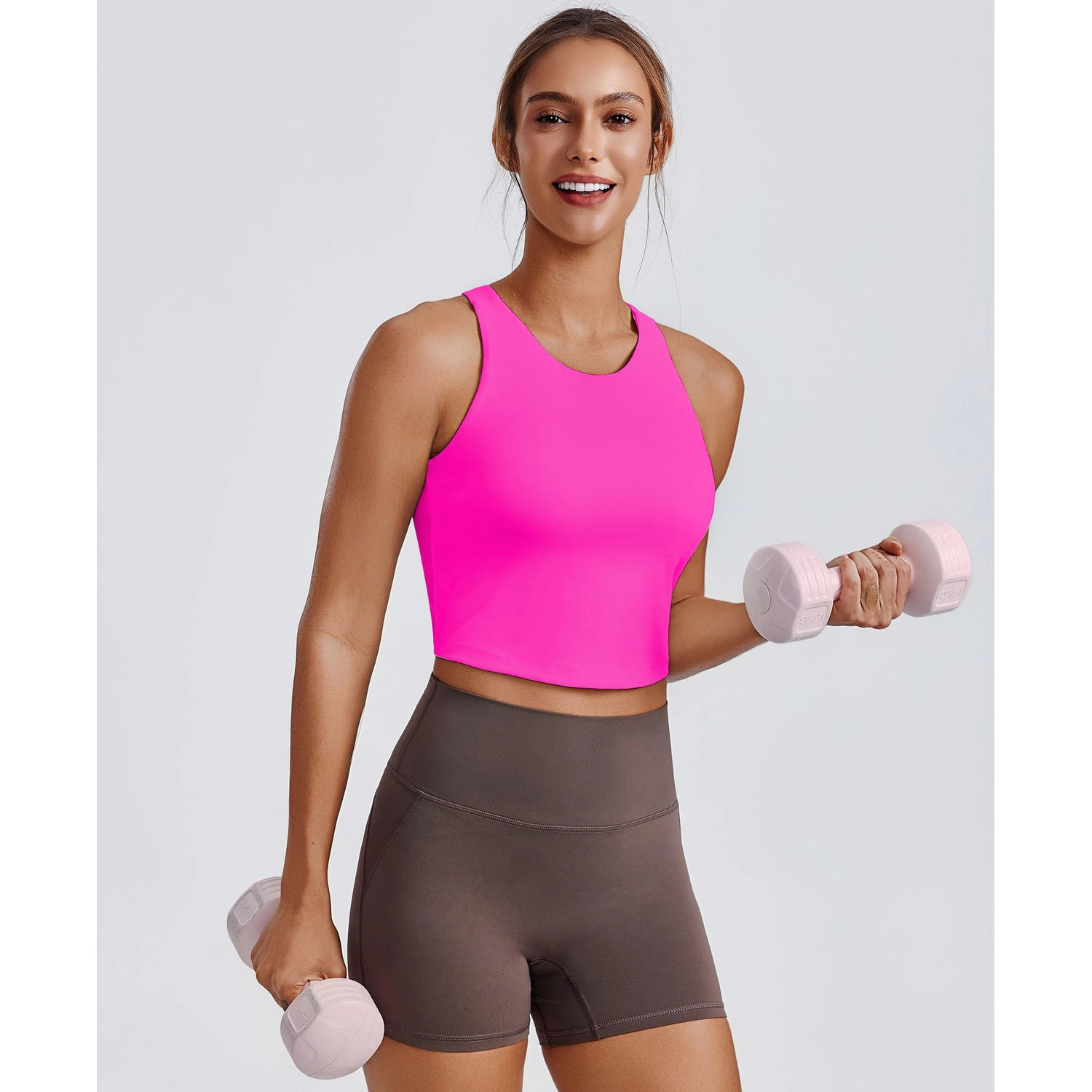 Pinspark Womens Solid Sleeveless Crop Tops Summer Racerback Scoop Neck Casual Tanks