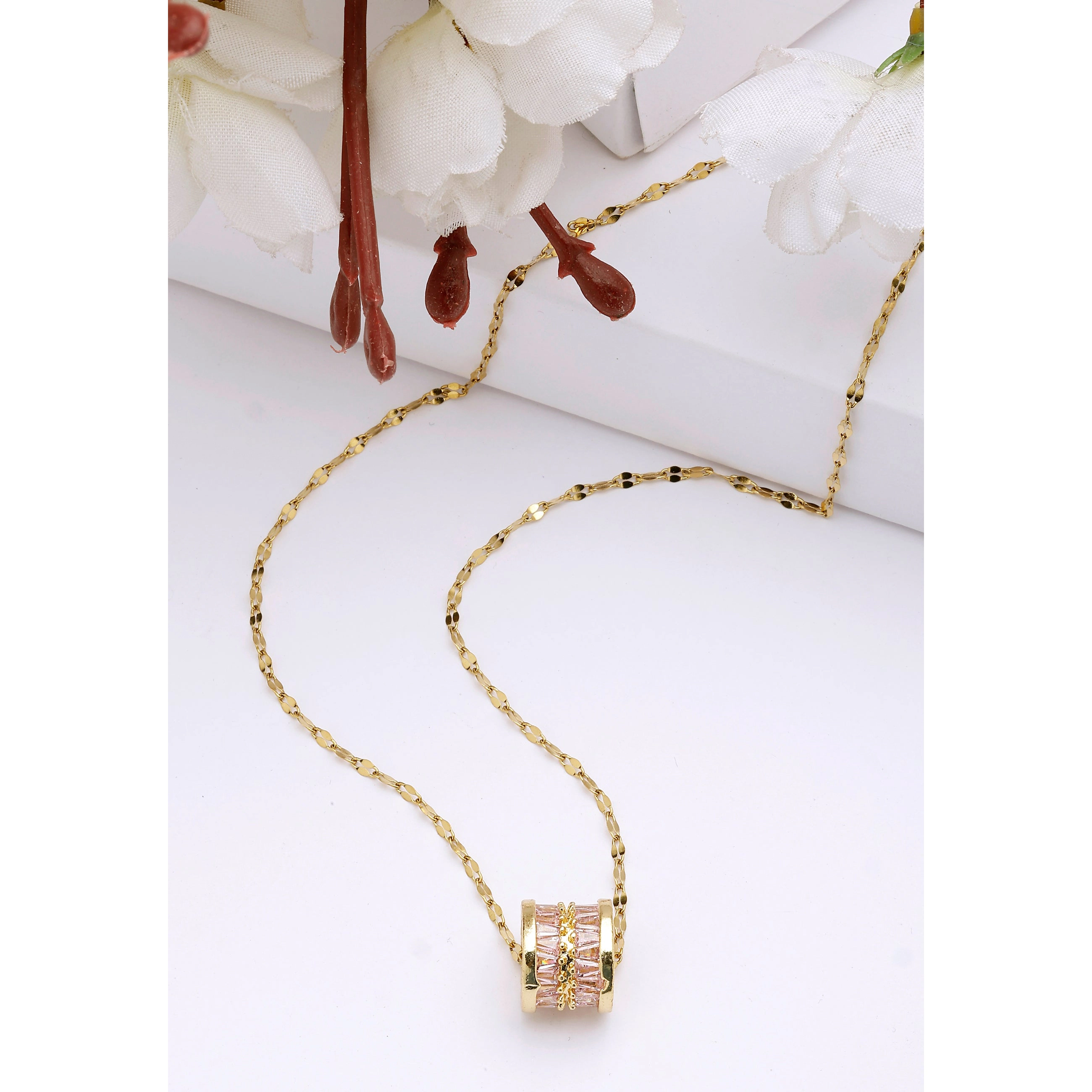 AGP PARIS Womens Diva Elegant Cylinder Inlaid Chain Pendant Necklace