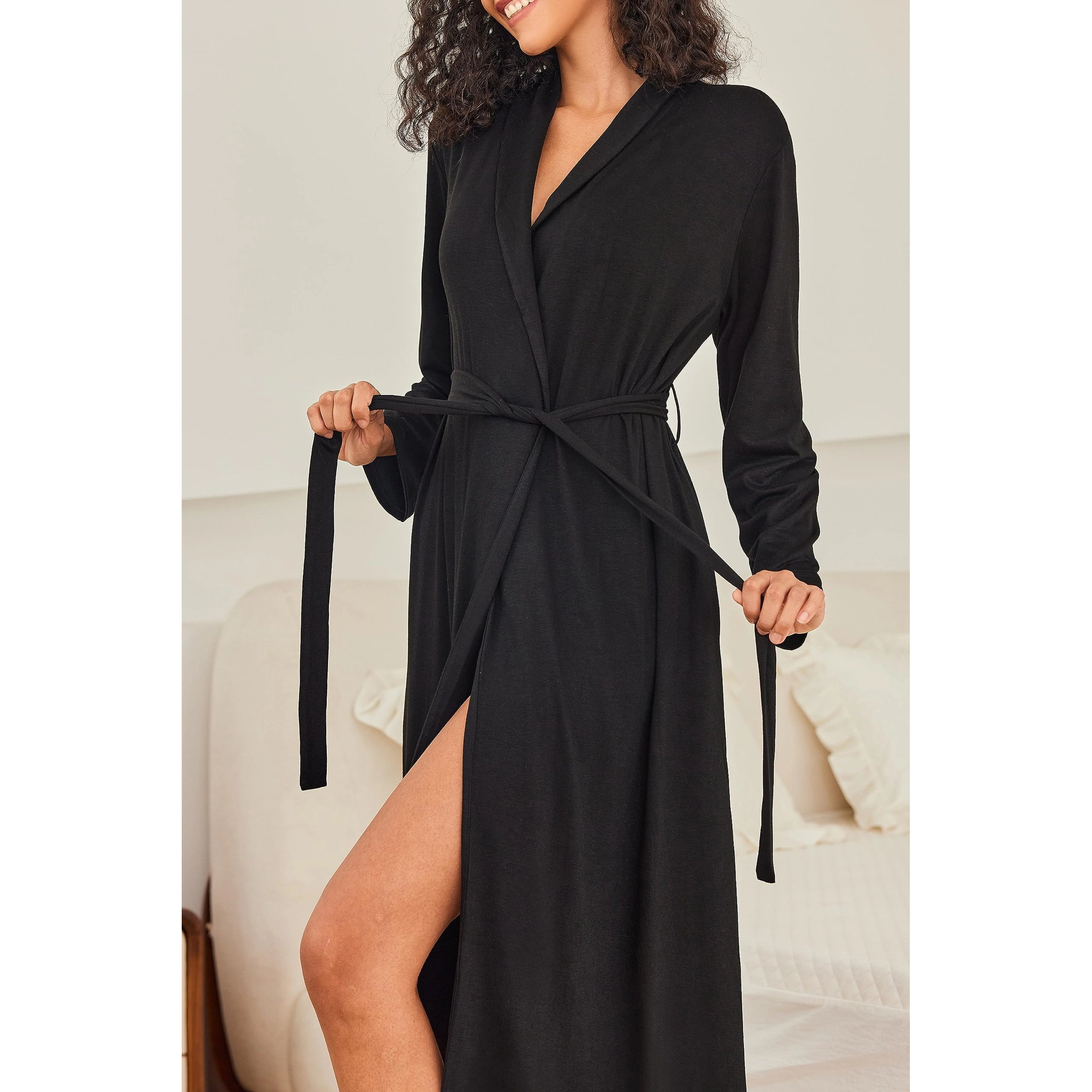 Ekouaer Robes for Women Long Sleeve Knit Kimono Bathrobe Soft Lightweight Loungewear Ladies Cotton