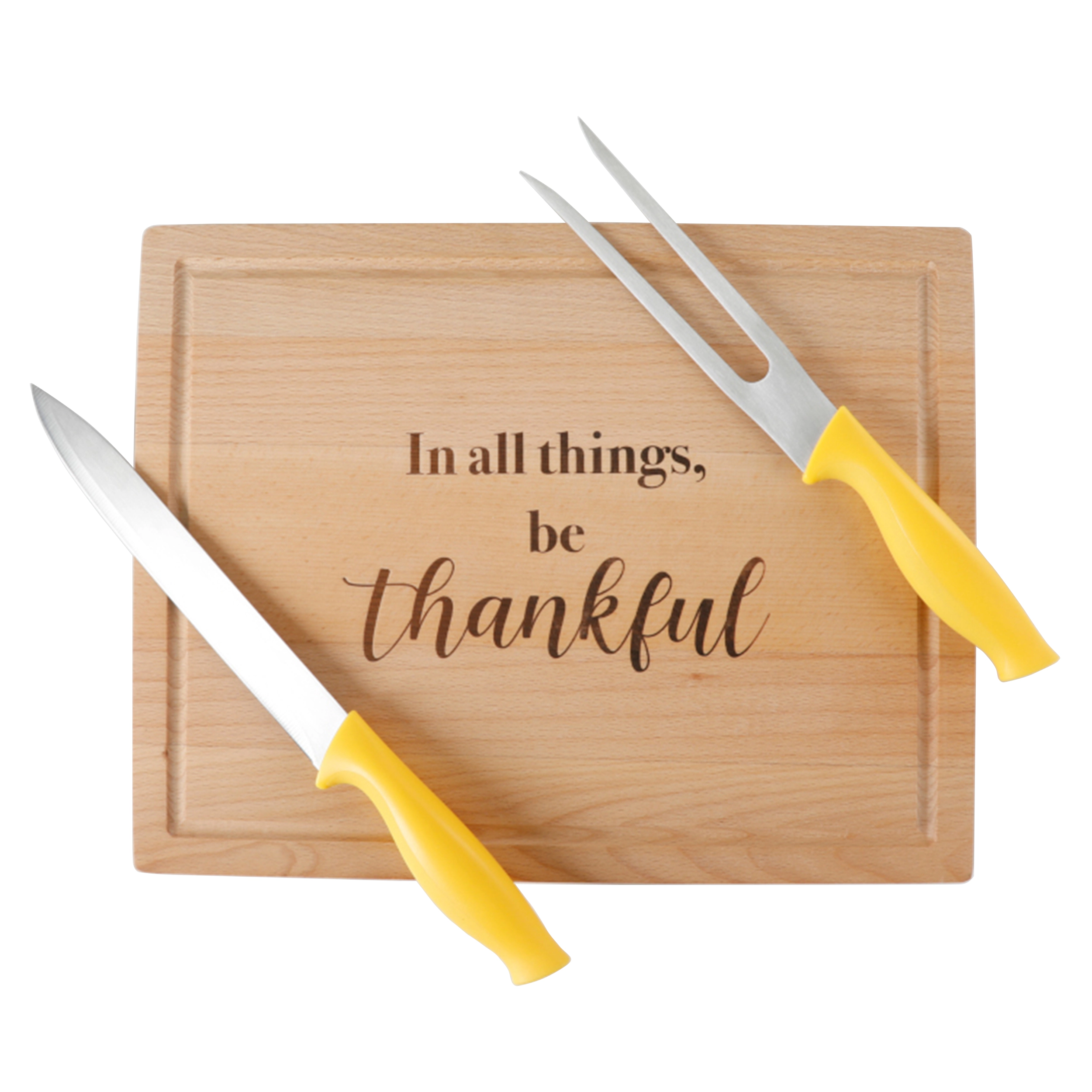 Gibson Home Country Harvest 14 Inch x 11 Inch Beechwood Cutting Board with Carving Tools