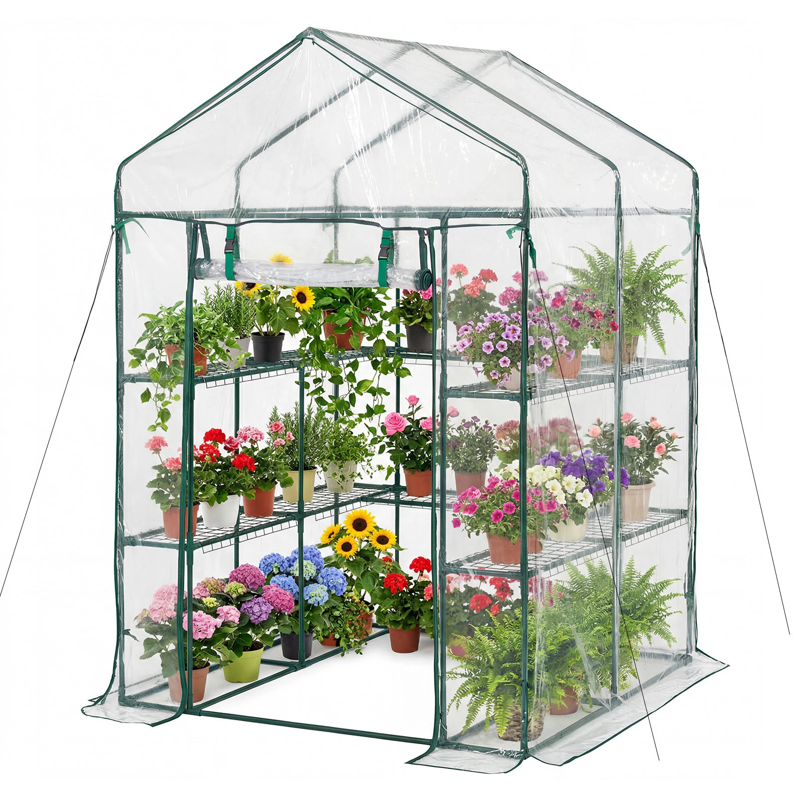 HONGGE Walk-In Greenhouse, 54 x 54 x 77.2 in, Steel Frame with 10 Shelves & Clear PVC Cover for Outdoor Gardening
