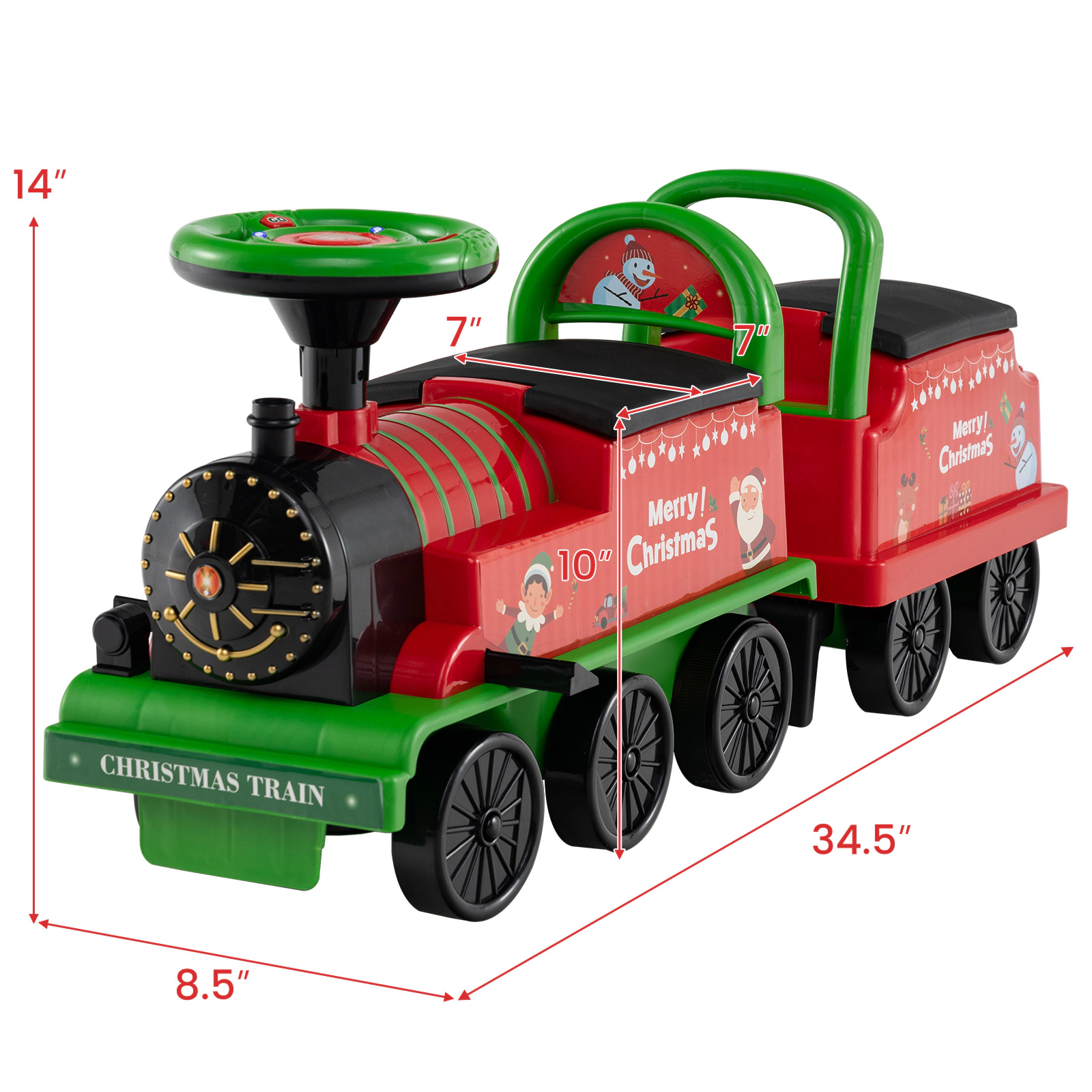 SUGIFT Green Carriage and Flashing LED Lights 6V 2-Seater Toddler Ride On Train
