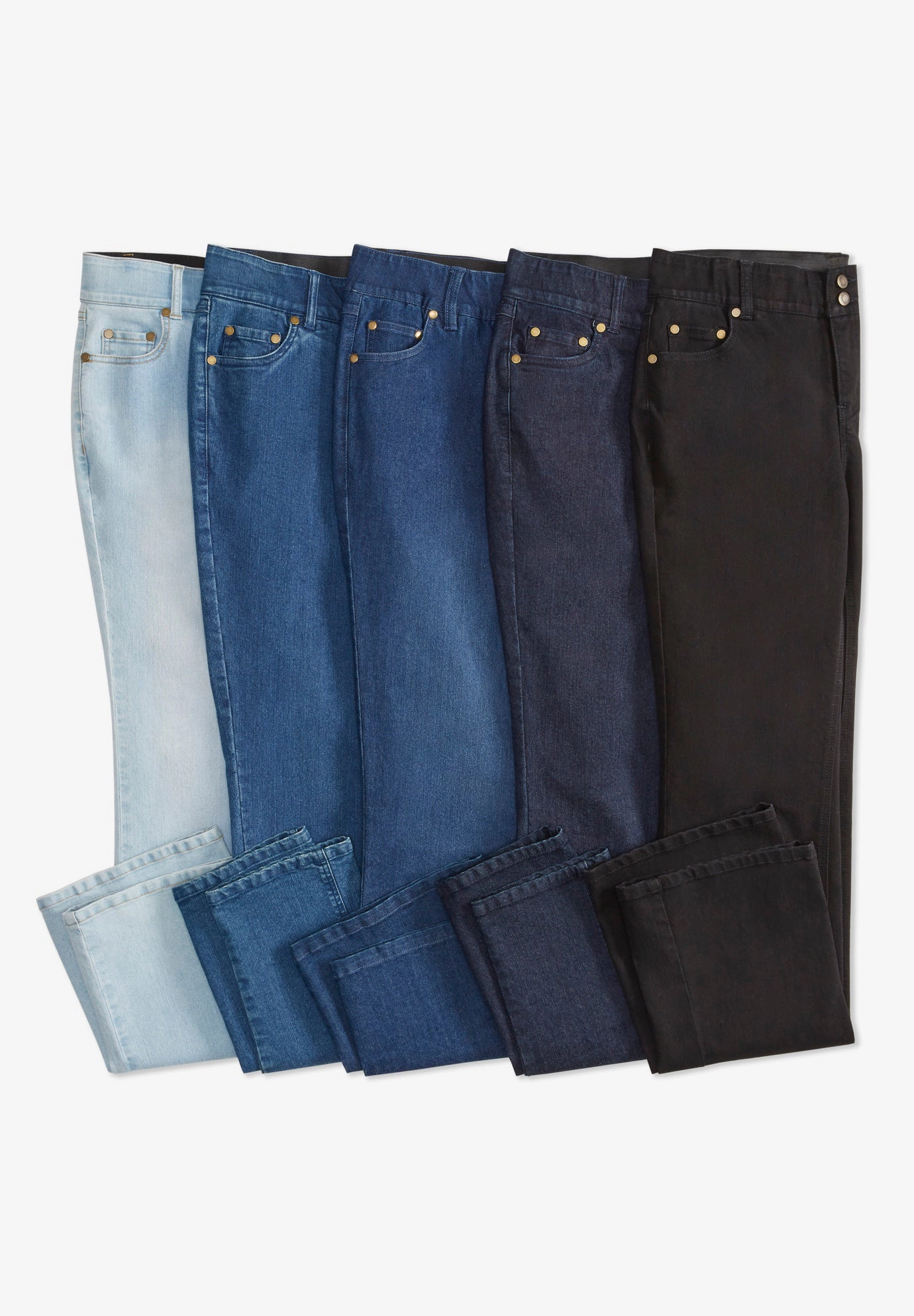Woman Within Plus Stretch Built-in Slimming Panel Straight Leg Jeans