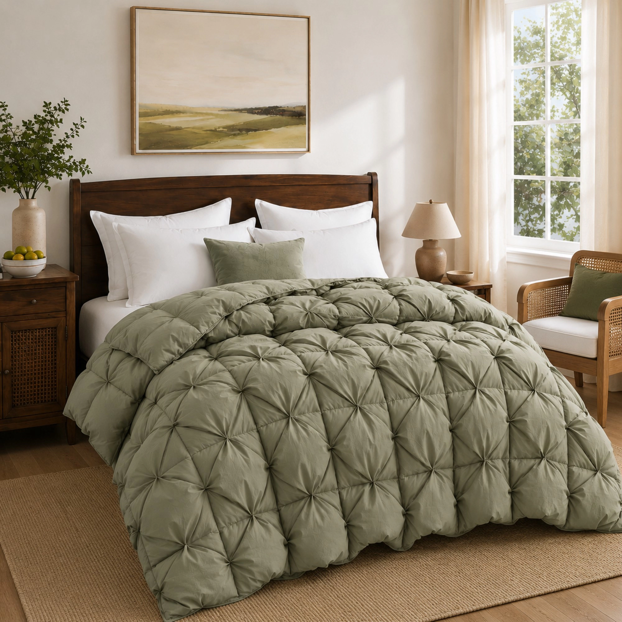 Unikome Luxury Velvet-Feel Cotton Blend Down Fiber Comforter, All Season Pinch Pleat Duvet Insert