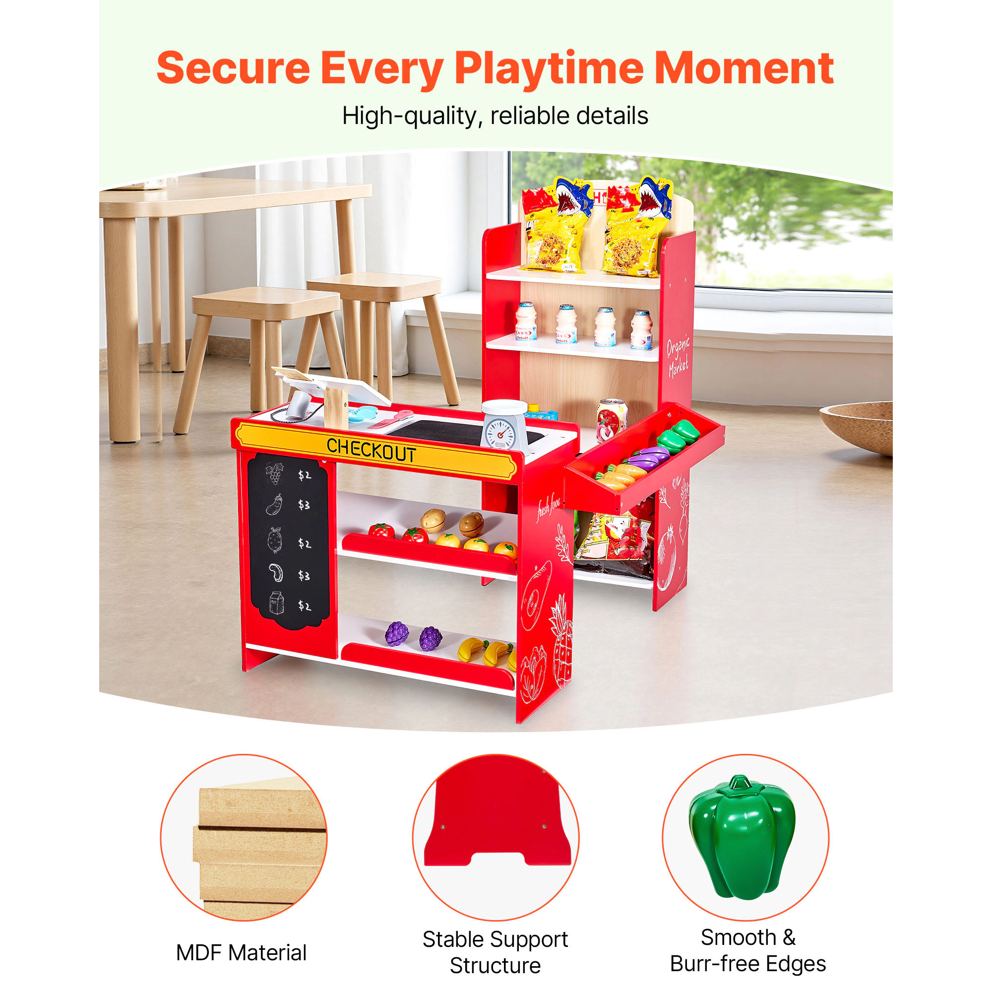 HONGGE Wooden Grocery Store Playset with Cash Register Kids Pretend Play Gift for Boys & Girls
